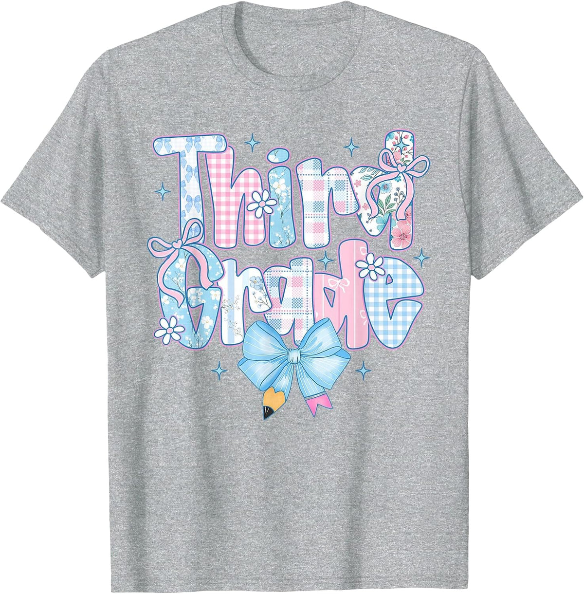 Preppy Bow Third Grade Back to School 3rd Grade Teacher Girl T-Shirt - Heather Grey
