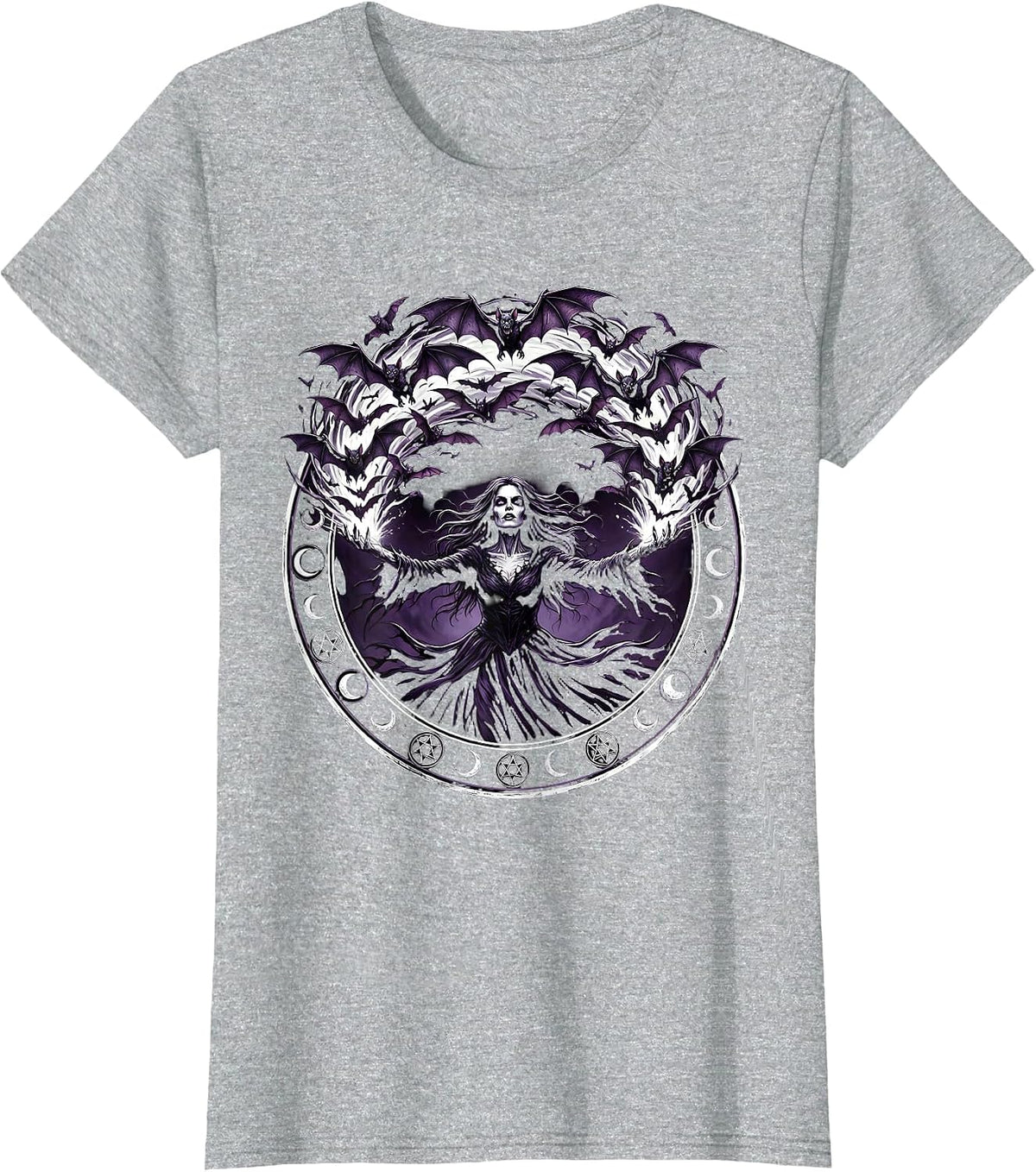Women's Goth Woman Releasing Bats Dark Art Design T-Shirt - Heather Grey