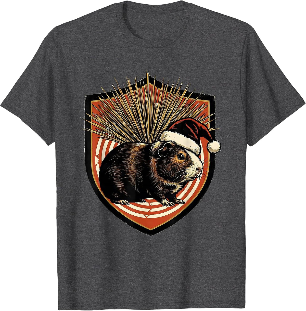 Guinea Pig Santa Hat Seal Badge Christmas Humor T-Shirt - Dark Heather Grey