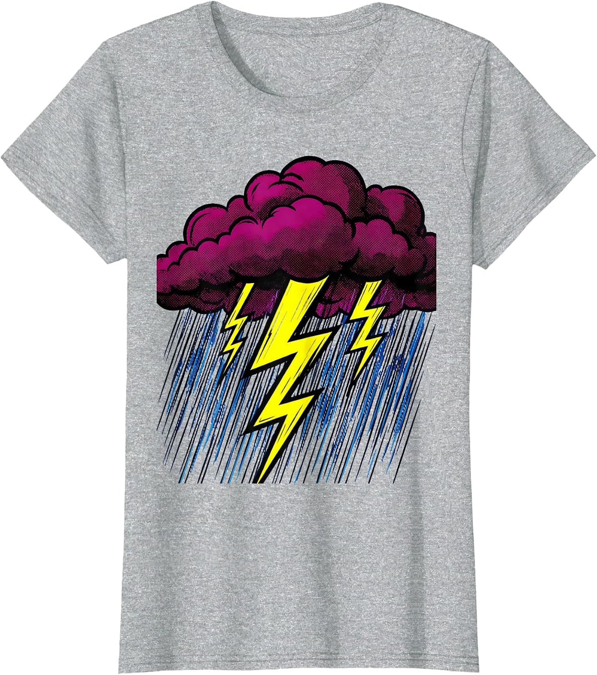 Storm Cloud Raining Lightning Bolts Graphic T-Shirt - Heather Grey