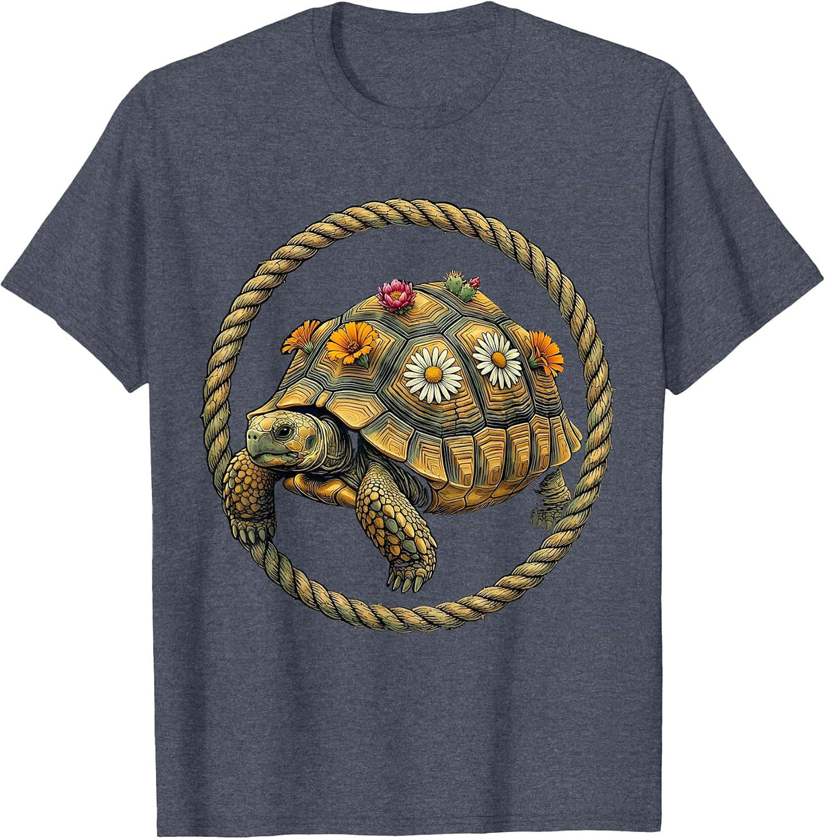 Desert Tortoise Floral Shell Western Graphic T-Shirt - Heather Blue