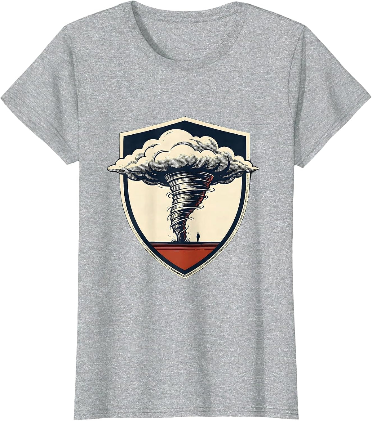 Tornado Crest Emblem Storm Chaser Meteorology Enthusiast T-Shirt - Heather Grey