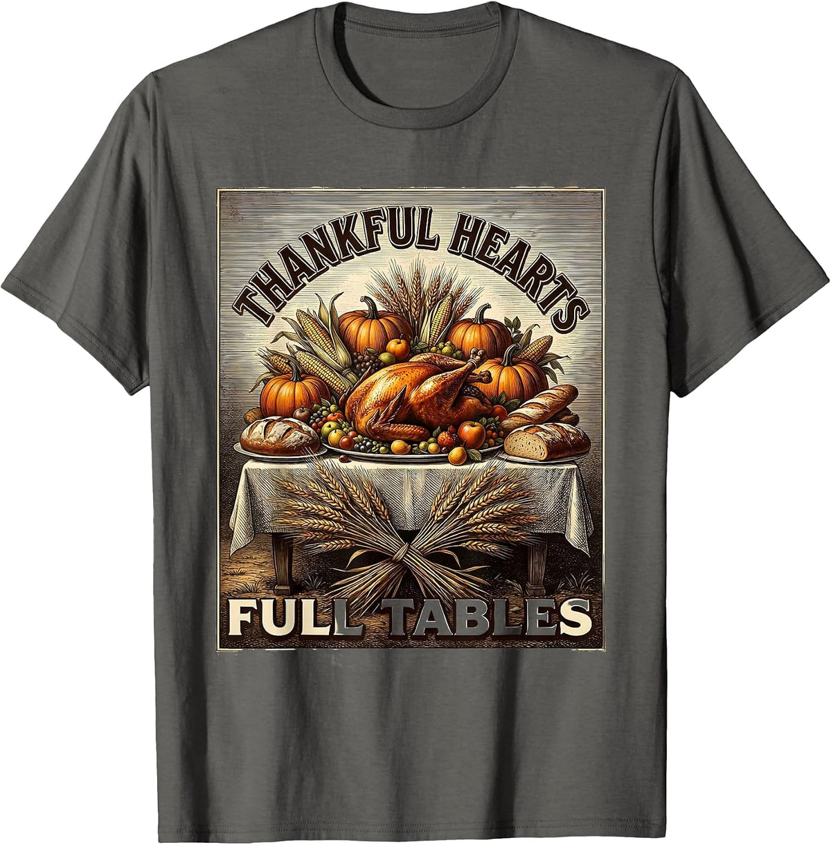 Men's Thankful Hearts Full Tables Thanksgiving Family T-Shirt - Asphalt Grey