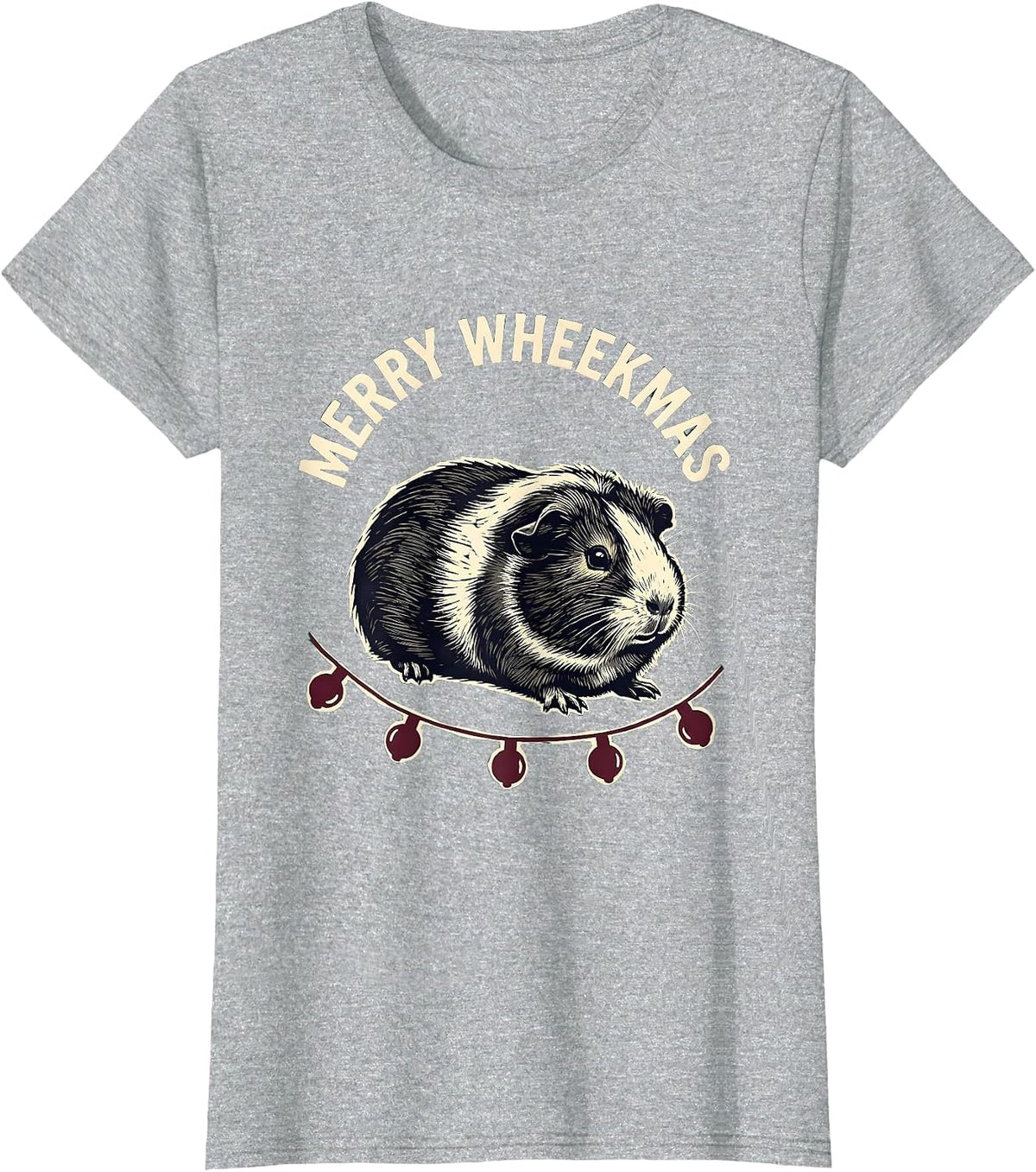 Merry Wheekmas Linocut Guinea Pig Christmas Pet Lover Humor T-Shirt - Heather Grey