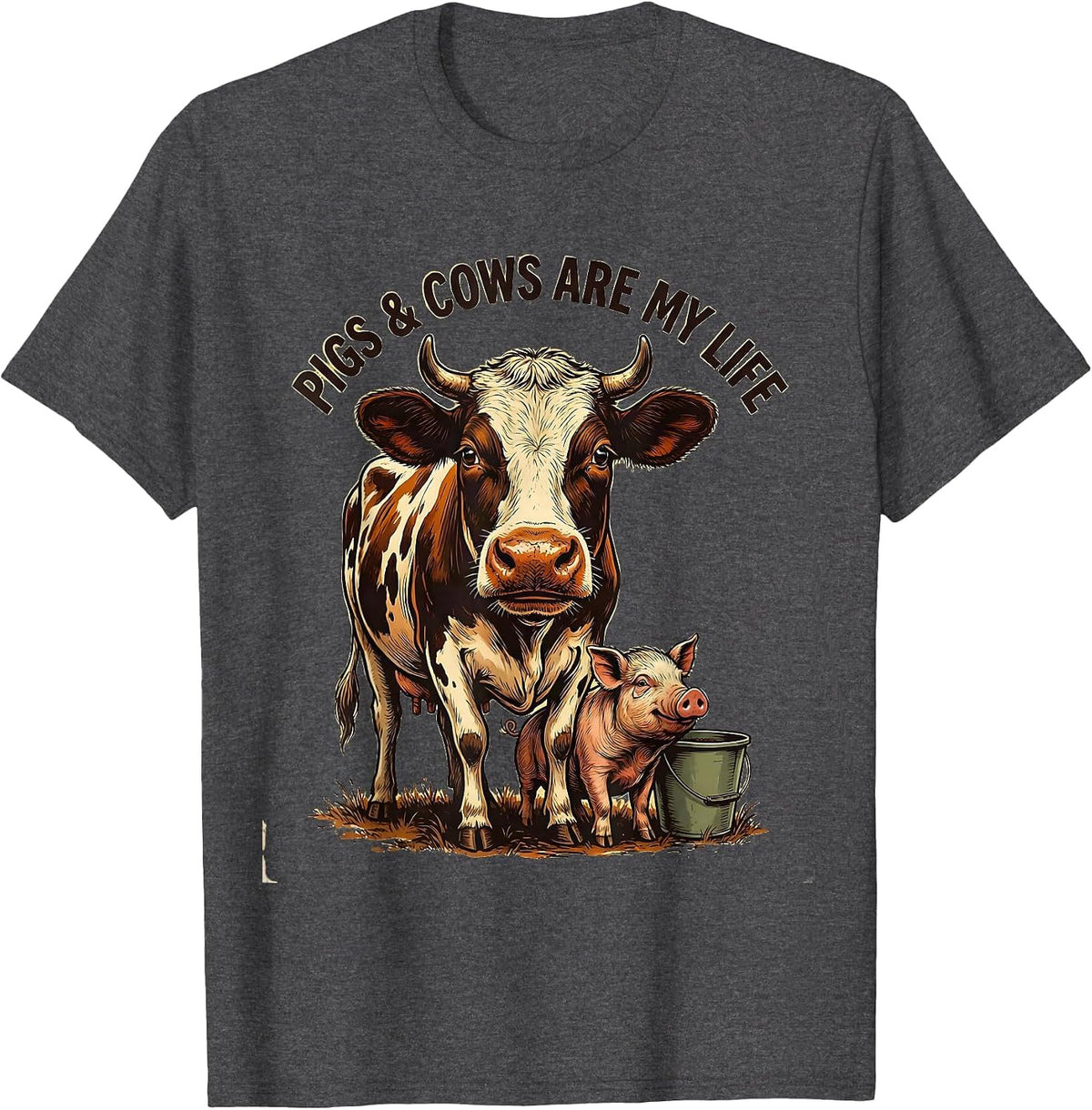 Men's Pigs & Cows Are My Life Funny Farm Animal Farmer Humor T-Shirt - Dark Heather Grey