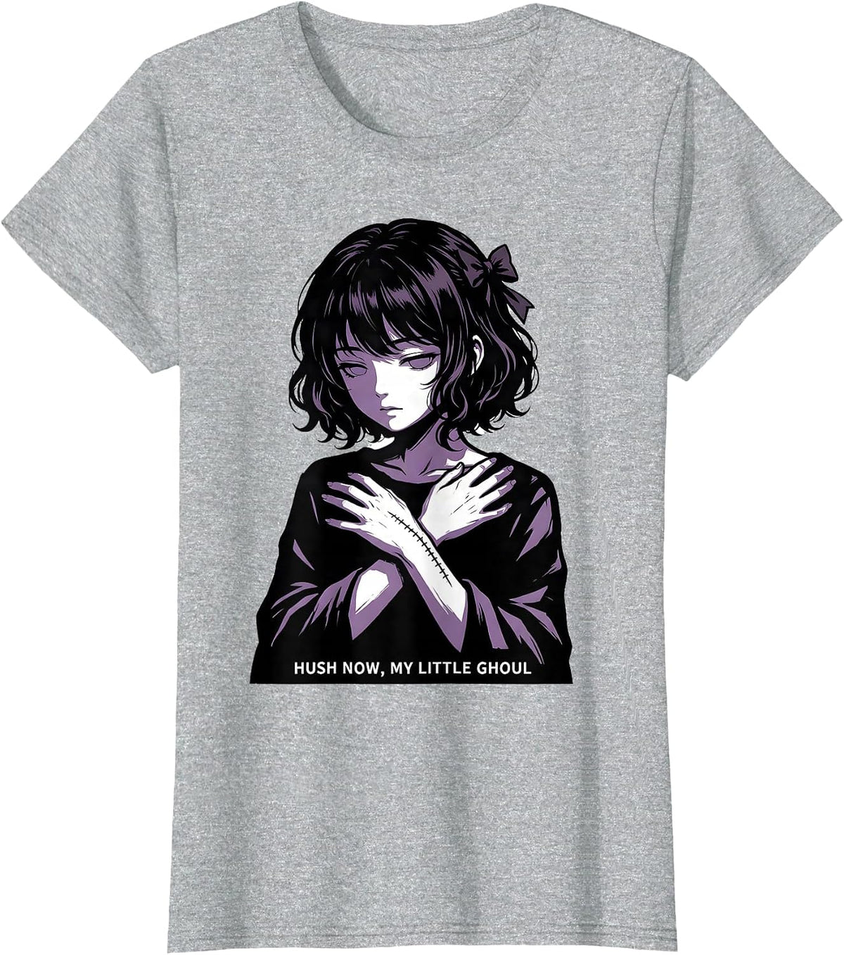 Hush Now, My Little Ghoul Gothic Kawaii Horror Anime Girl T-Shirt - Heather Grey
