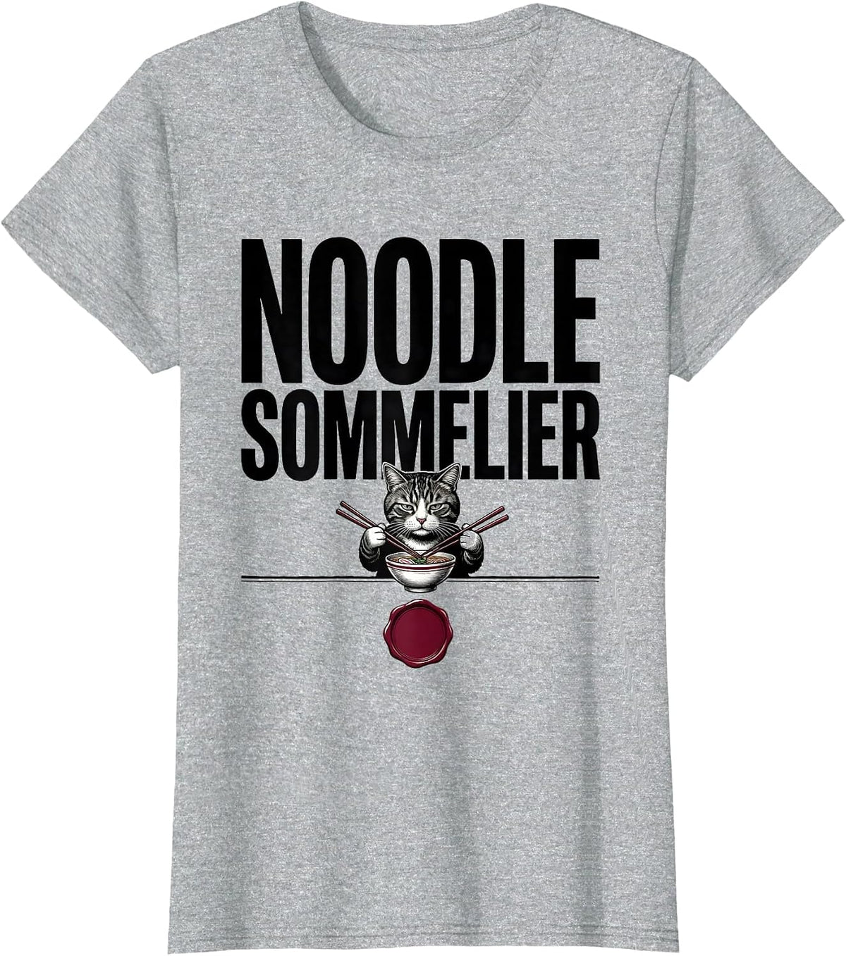 Women's Noodle Sommelier Funny Kawaii Anime Cat Ramen Japanese Art T-Shirt - Heather Grey