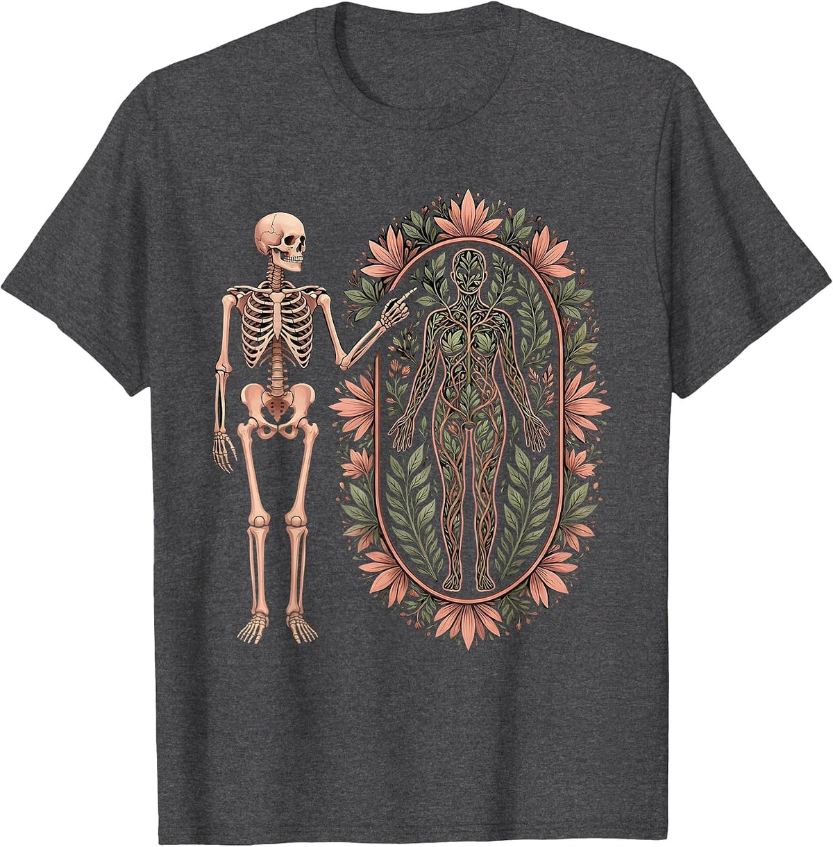 Men's Skeleton Anatomy Diagram Illustration T-Shirt - Dark Heather Grey