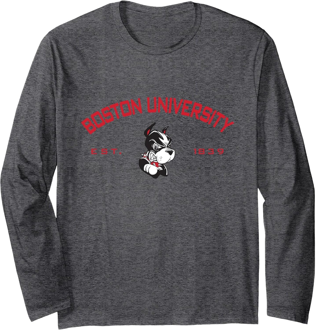 Boston Terriers Classic Arching Team - Neutral Boston U Long Sleeve T-Shirt - Adult Unisex Dark Heather Grey