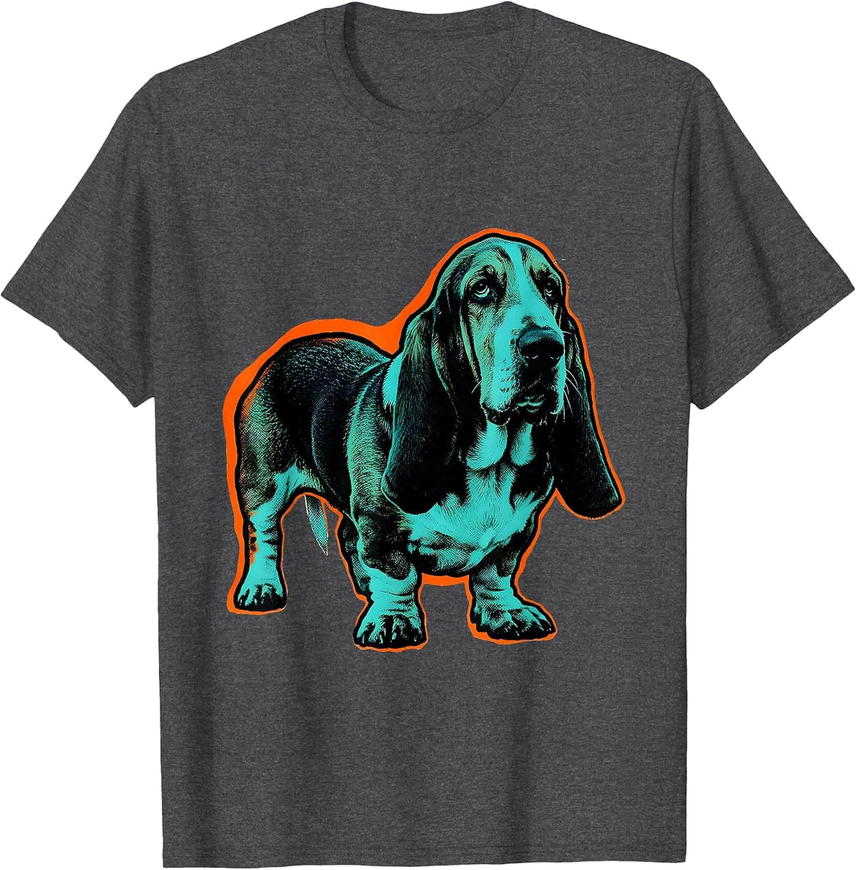 Men's Basset Hound Ghost Pumpkin Risograph Halloween Dog Lover T-Shirt - Dark Heather Grey