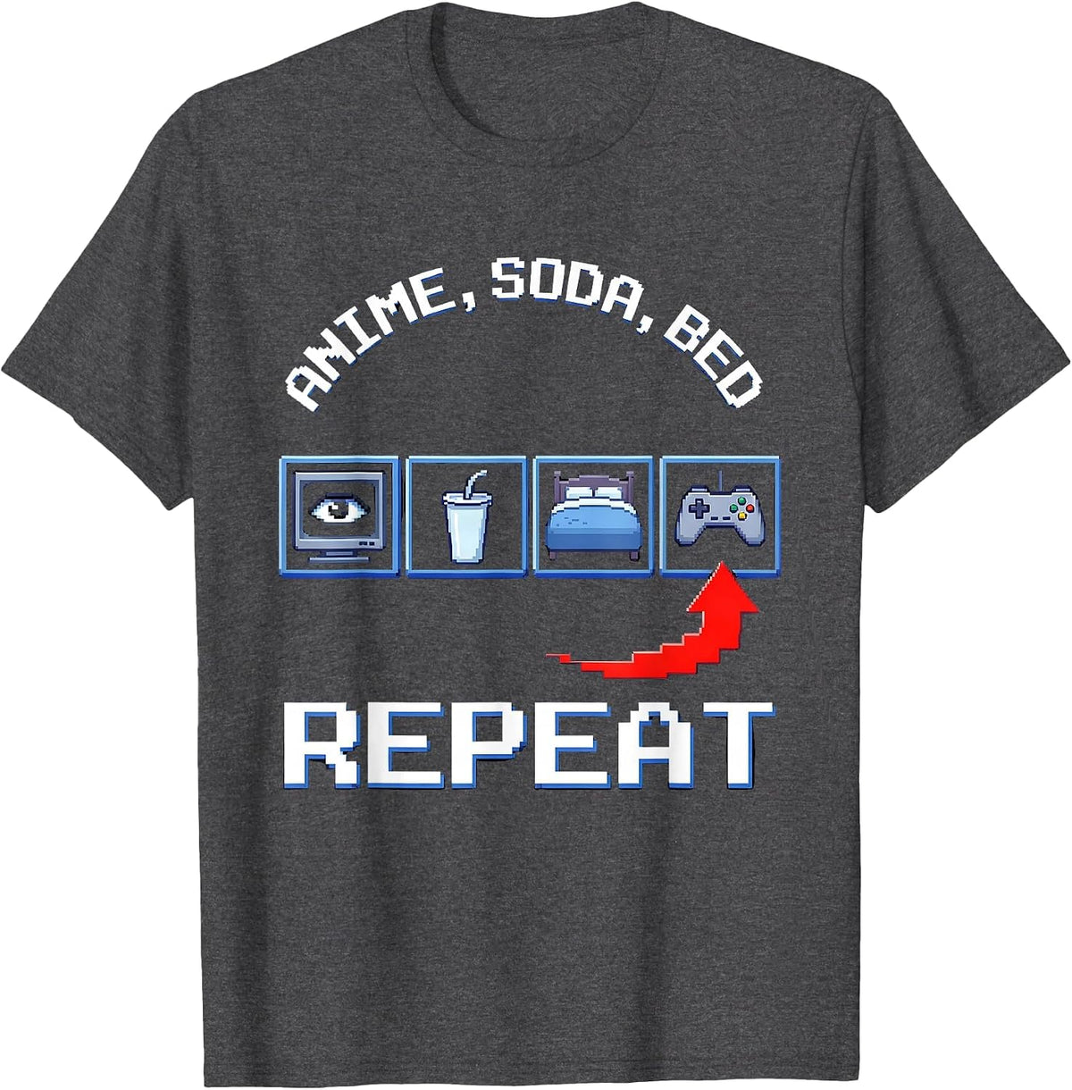 Anime Soda Bed Repeat Kawaii Otaku Manga Gamer Humor T-Shirt - Dark Heather Grey