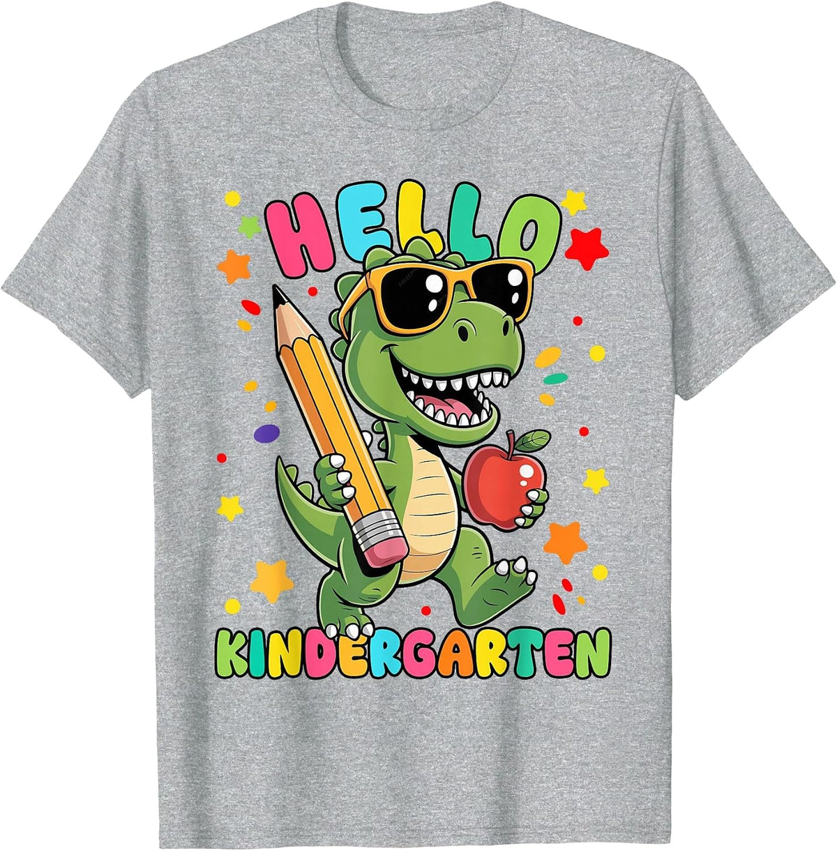 Hello Kindergarten Dinosaur First Day Back to School Teacher T-Shirt - Heather Grey