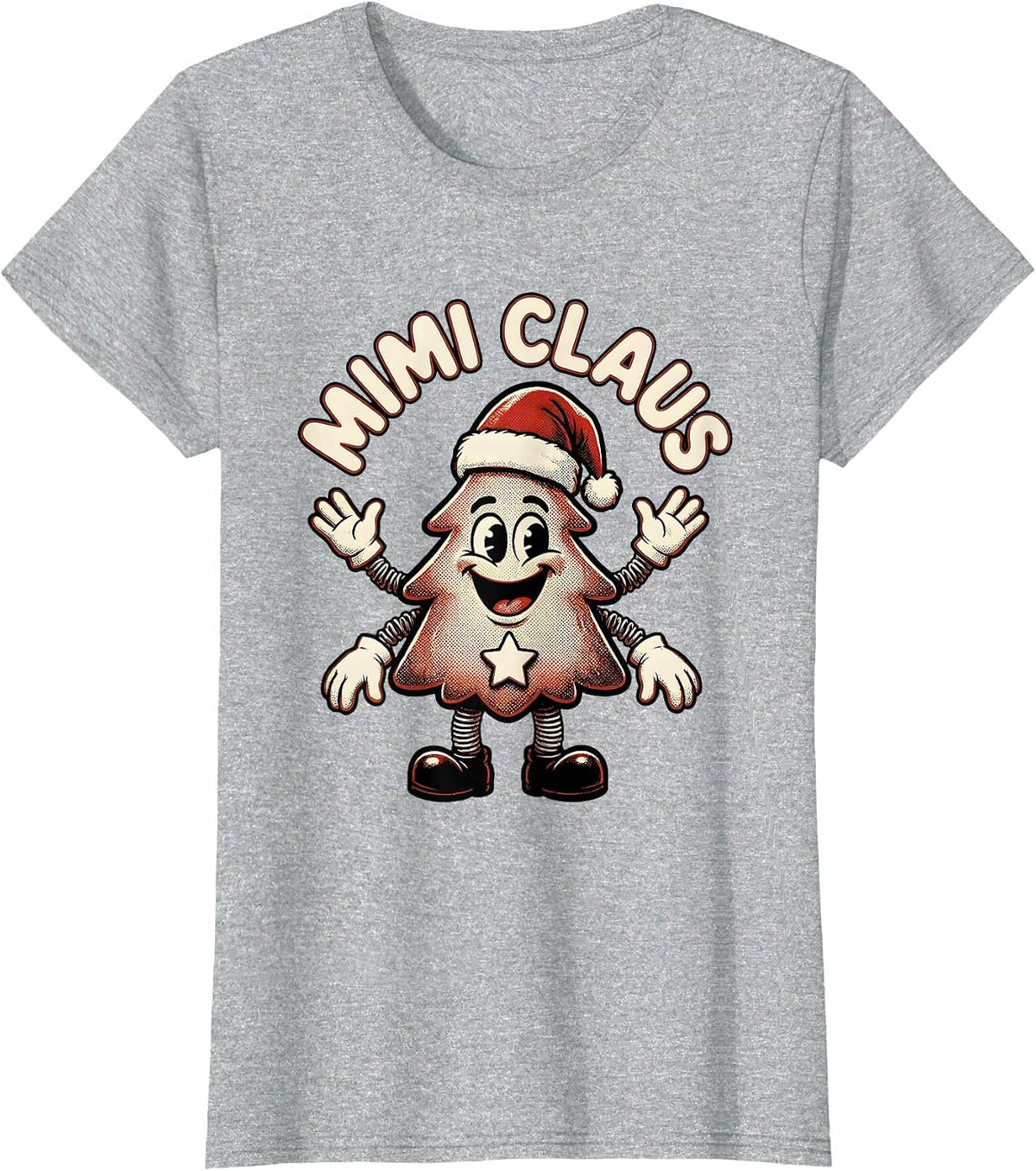 Mimi Claus Retro Cartoon Christmas Family Matching Pajama T-Shirt - Heather Grey