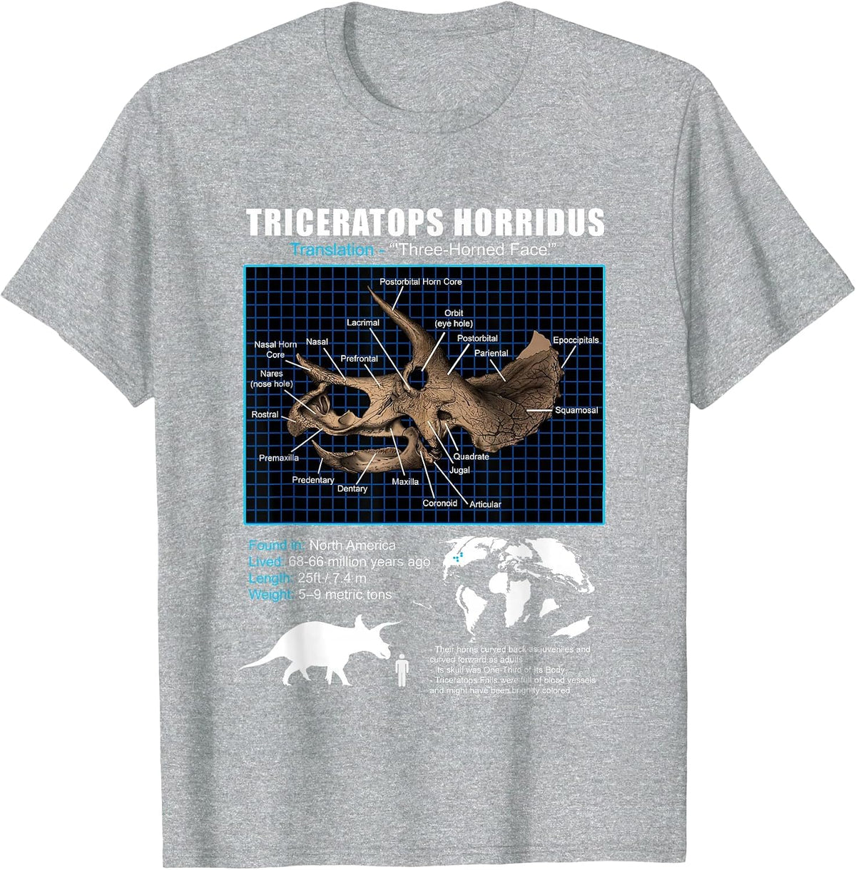 Triceratops Skull Anatomy T-Shirt - Heather Grey