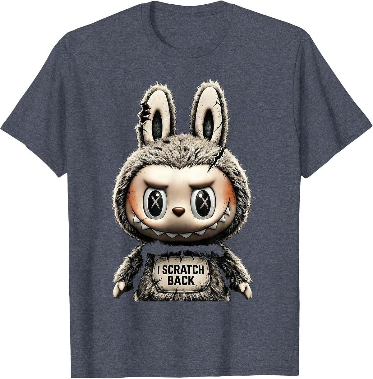 I Scratch Back Distressed Creepy Cute Goth Bunny Horror T-Shirt - Heather Blue