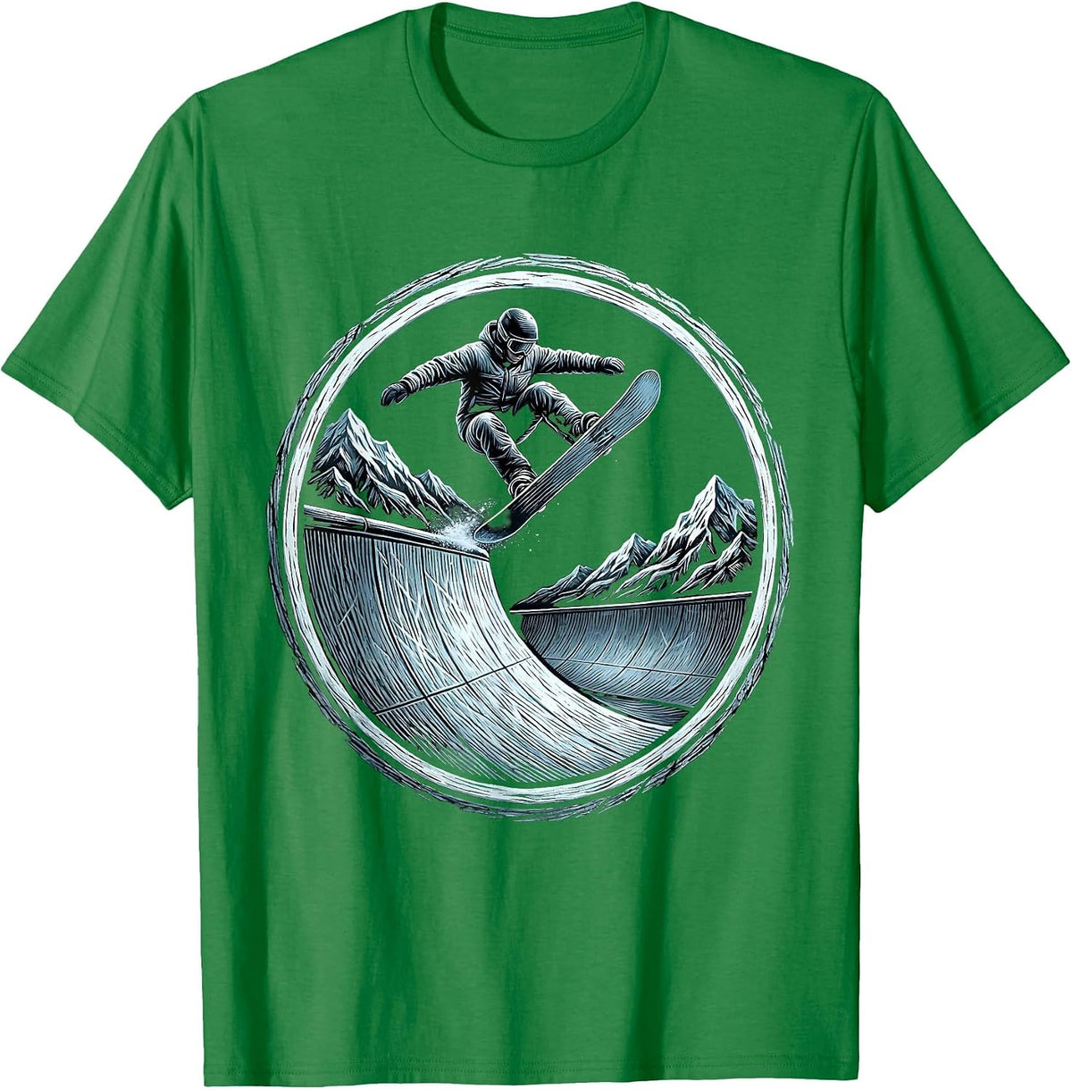 Men's Snowboarder Halfpipe Launch Winter Sports Graphic T-Shirt - Kelly Green