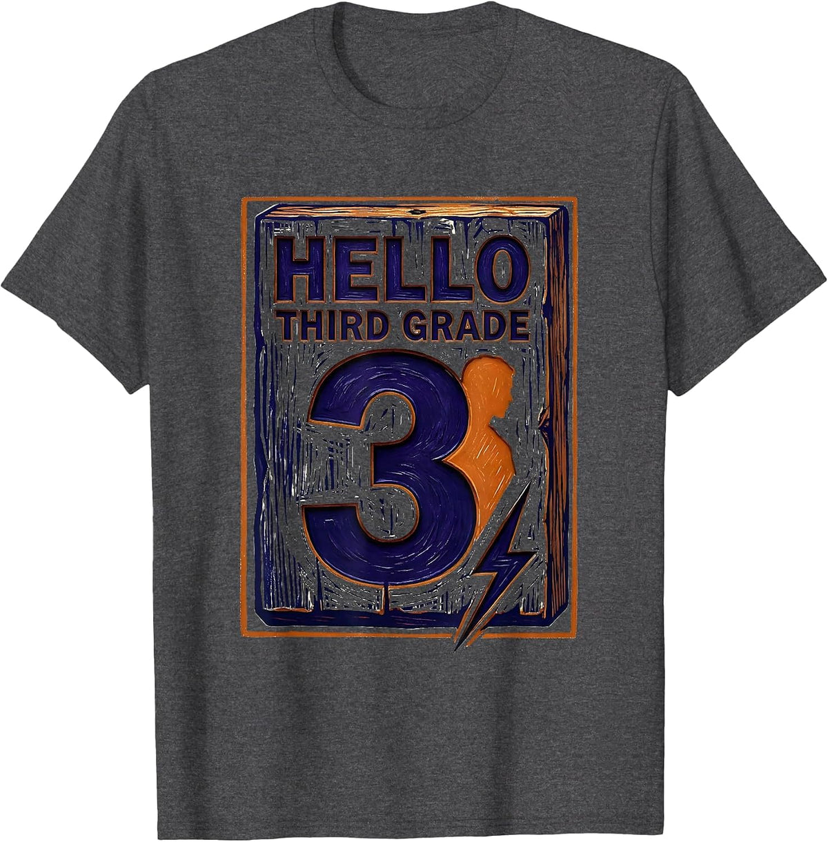 Hello Third Grade Retro Teacher Lightning Bolt T-Shirt - Dark Heather Grey
