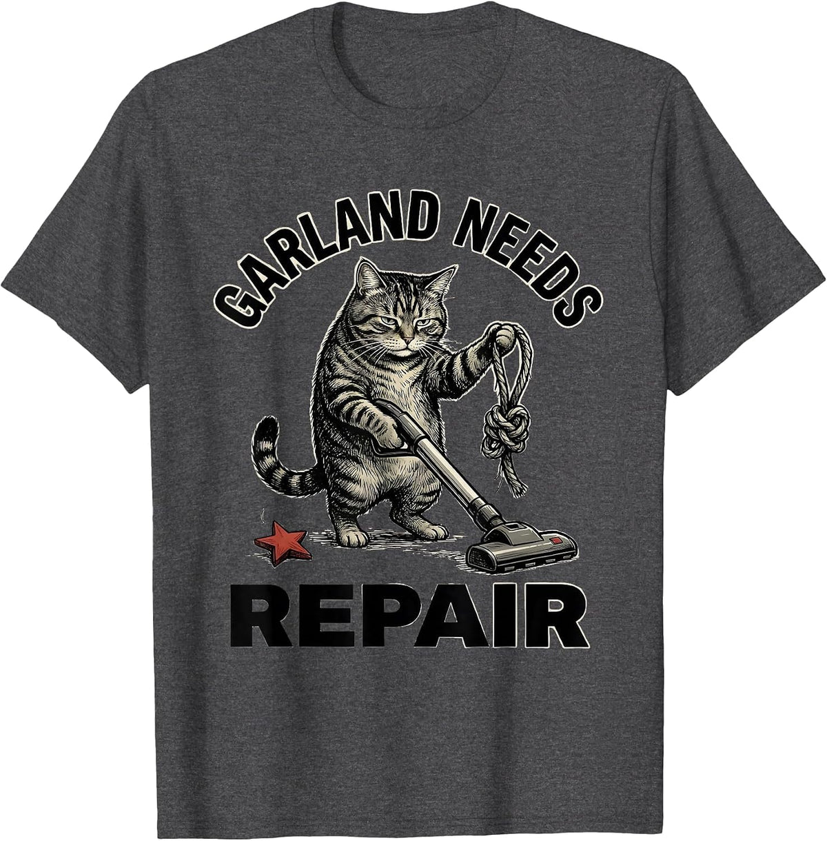 Garland Needs Repair Funny Cat Lover Christmas Grumpy Humor T-Shirt - Dark Heather Grey