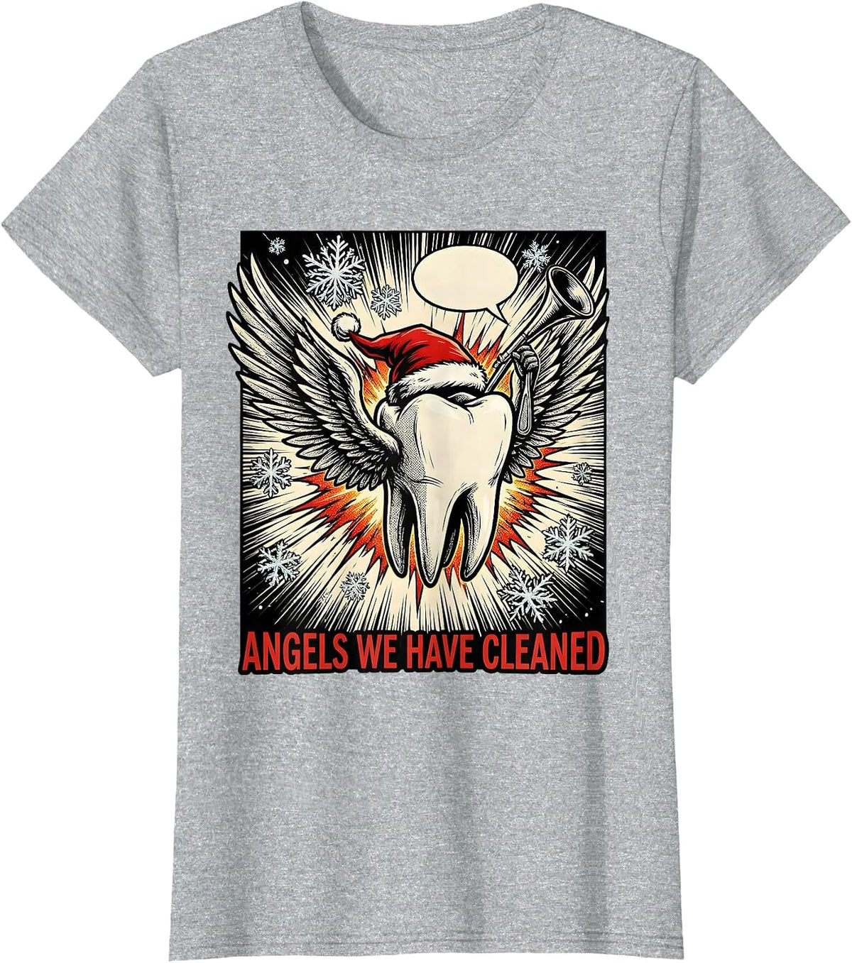 Women's Angels We Have Cleaned Funny Dentist Christmas Dental Humor T-Shirt - Heather Grey