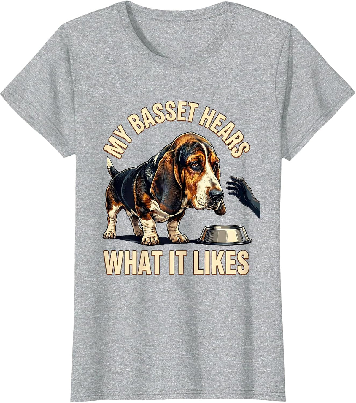 My Basset Hears What It Likes Vintage Funny Basset Hound T-Shirt - Heather Grey