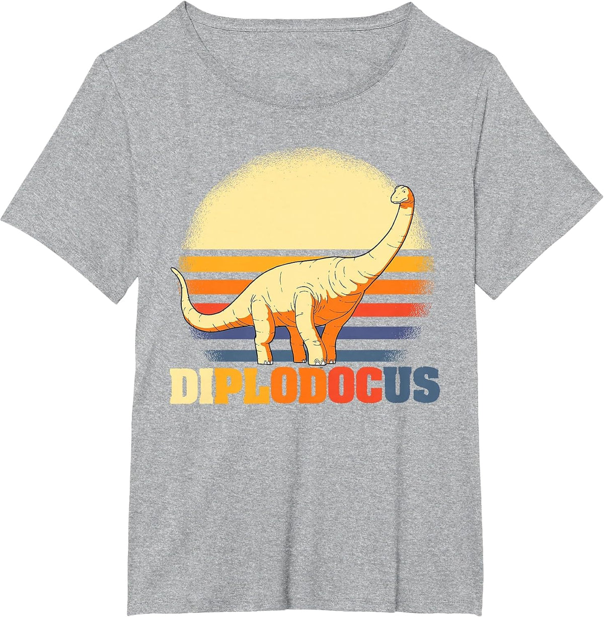 Diplodocus Retro Design Dinosaur T-Shirt - Heather Grey