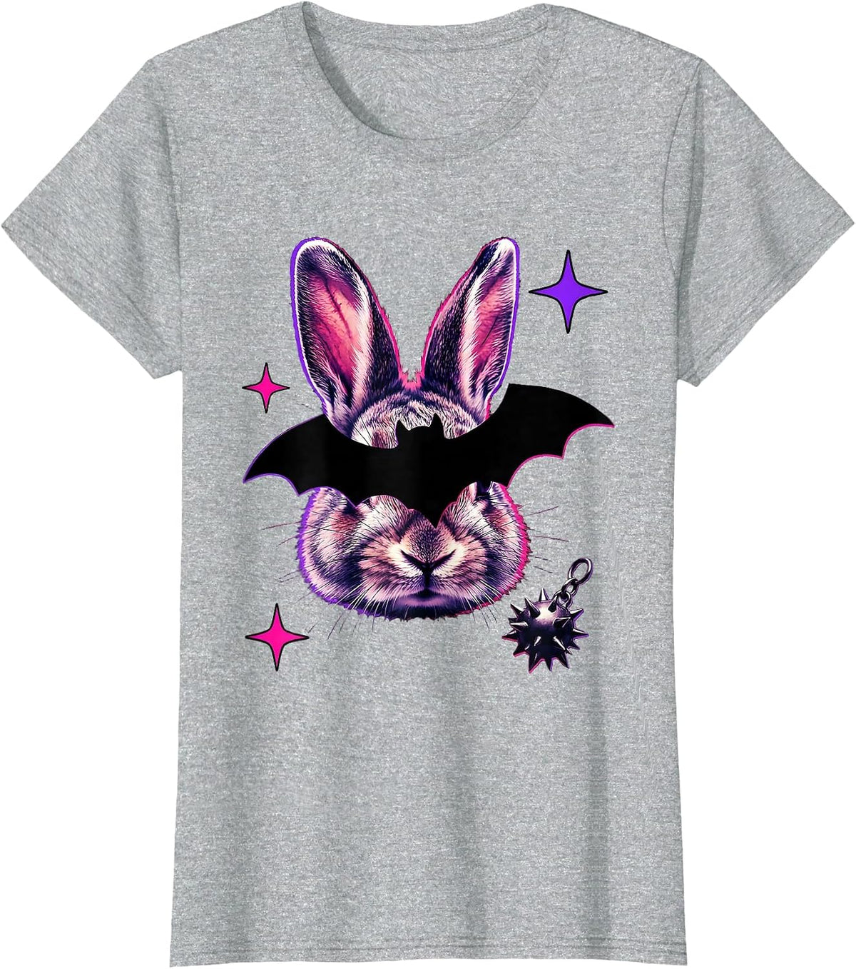 Women's Oversized Plush Bunny Y2K Grunge Goth Alt T-Shirt - Heather Grey