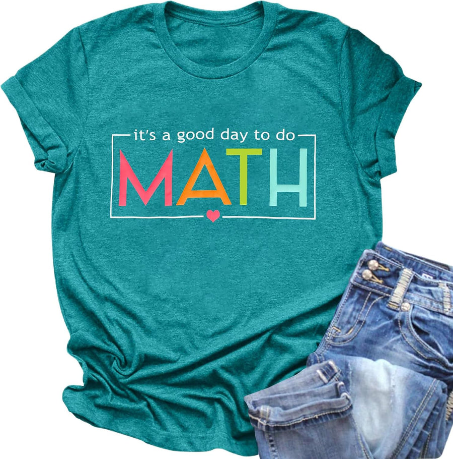 Teacher Shirts Women Happy First Day of School Tshirts Back To School Gifts - Math-cyan