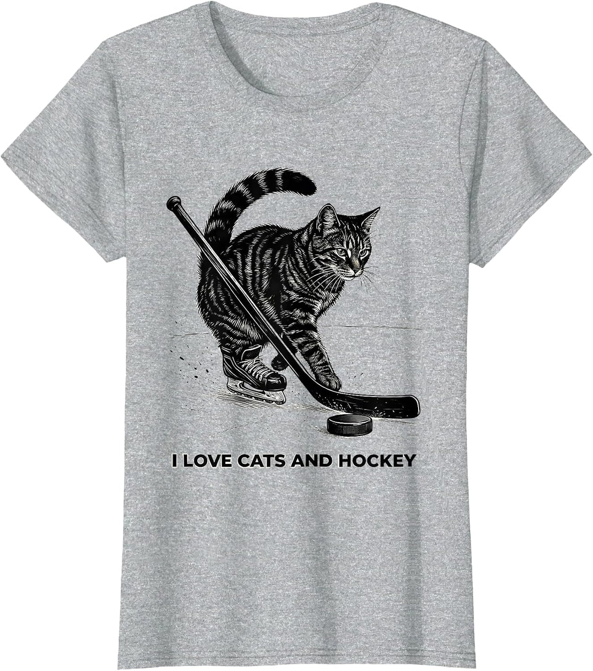 Women's I Love Cats And Hockey Funny Cat Lover Hockey Fan Novelty T-Shirt - Heather Grey
