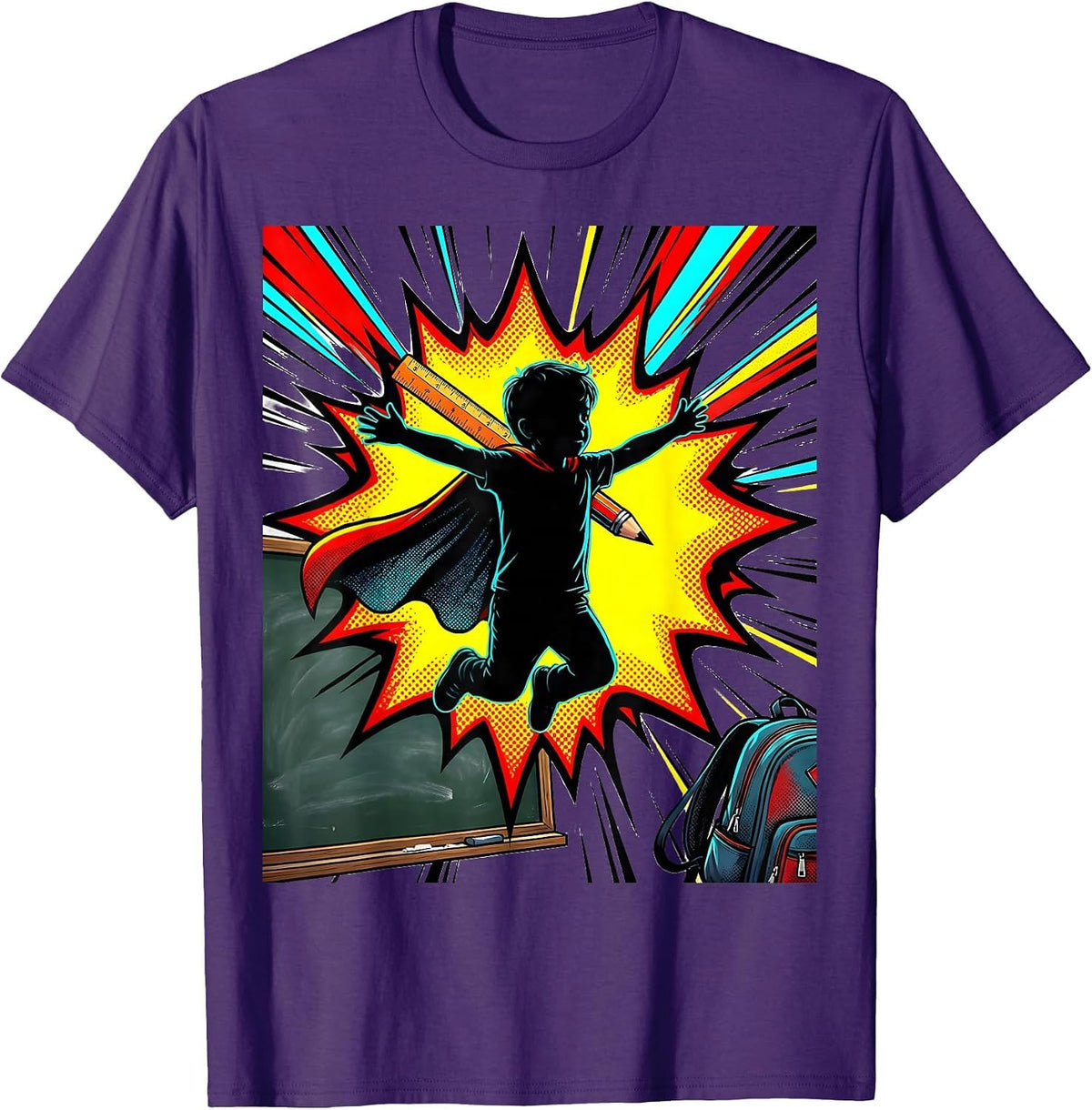 Leaping Child Pop Art Teacher Appreciation Back To School T-Shirt - Purple