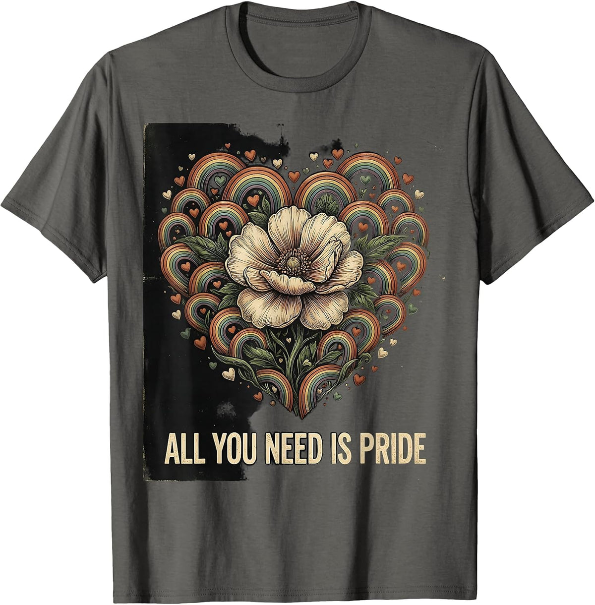 All You Need Is Pride Vintage LGBTQ Design T-Shirt - Asphalt Grey