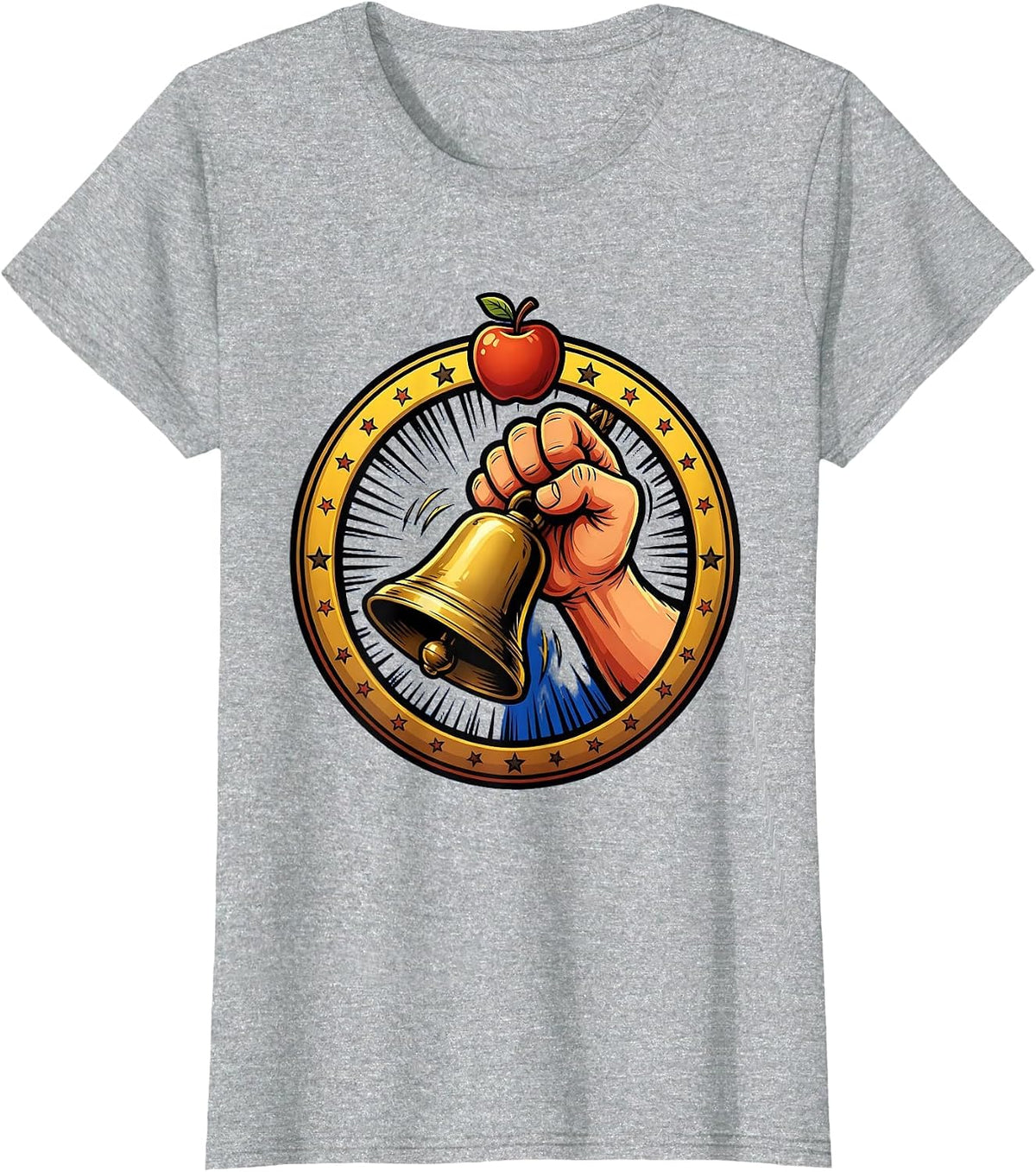 1st Grade Teacher Vintage School Bell Illustration T-Shirt - Heather Grey