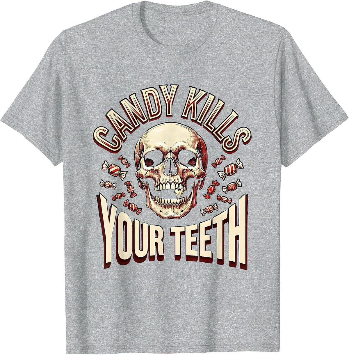 Men's Candy Kills Your Teeth Dental Halloween Design T-Shirt - Heather Grey