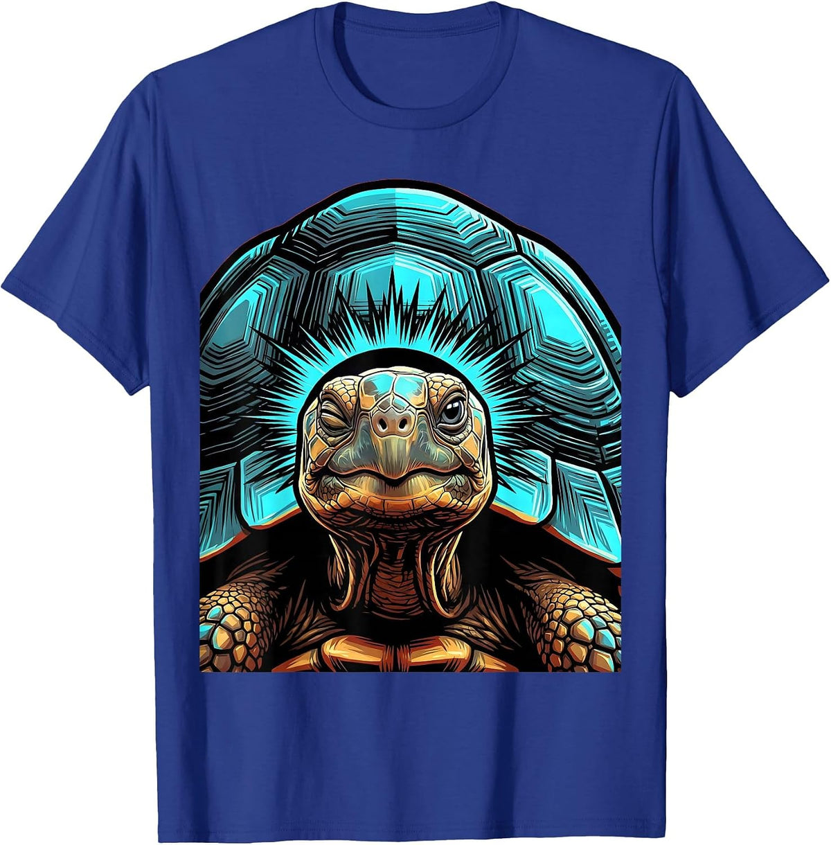 Frontal Tortoise Portrait Pop Art Funny Turtle Lover T-Shirt - Royal Blue