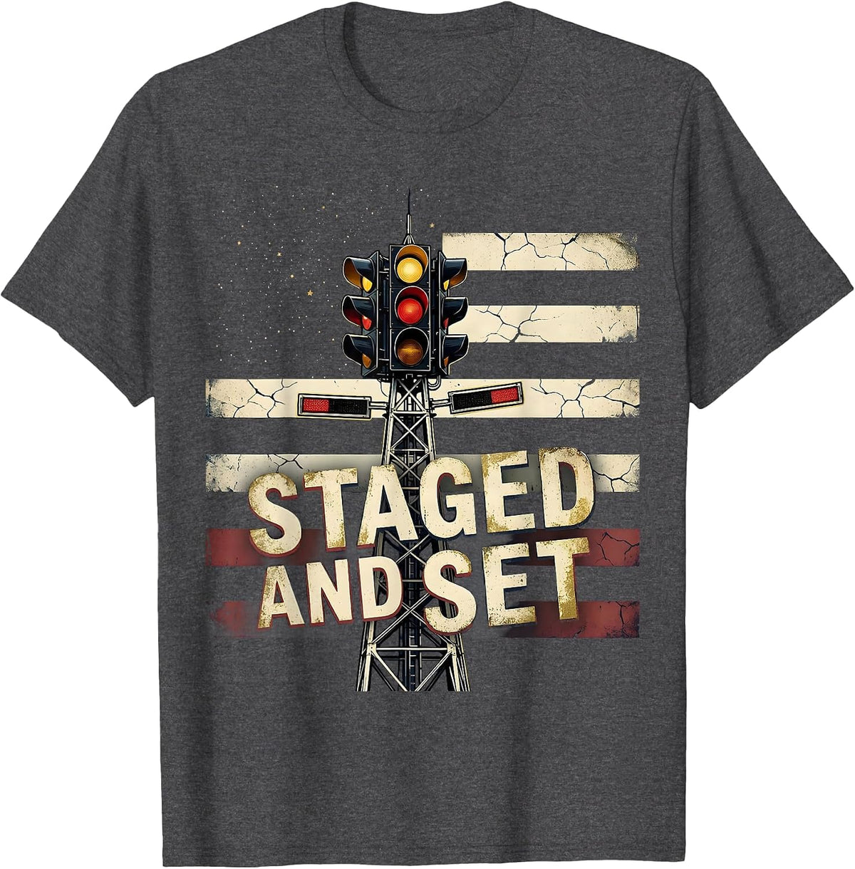 Men's Staged And Set Vintage Patriotic RC Car Drag Racing Hobbyist T-Shirt - Dark Heather Grey