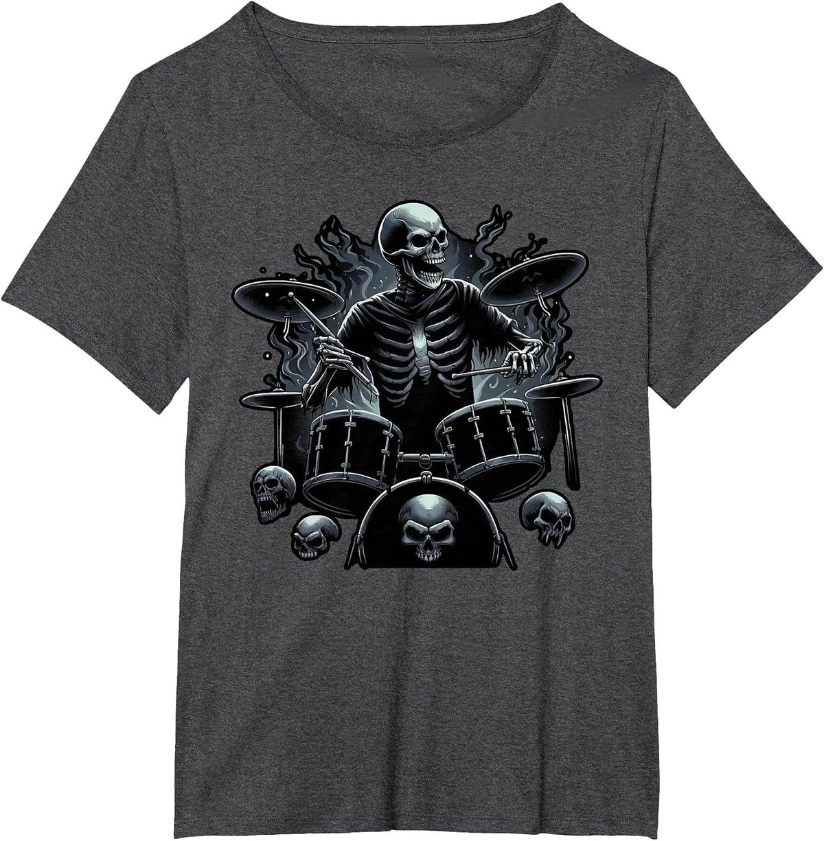 Playing Drums Skeleton Lover for Drummers T-Shirt - Dark Heather Grey