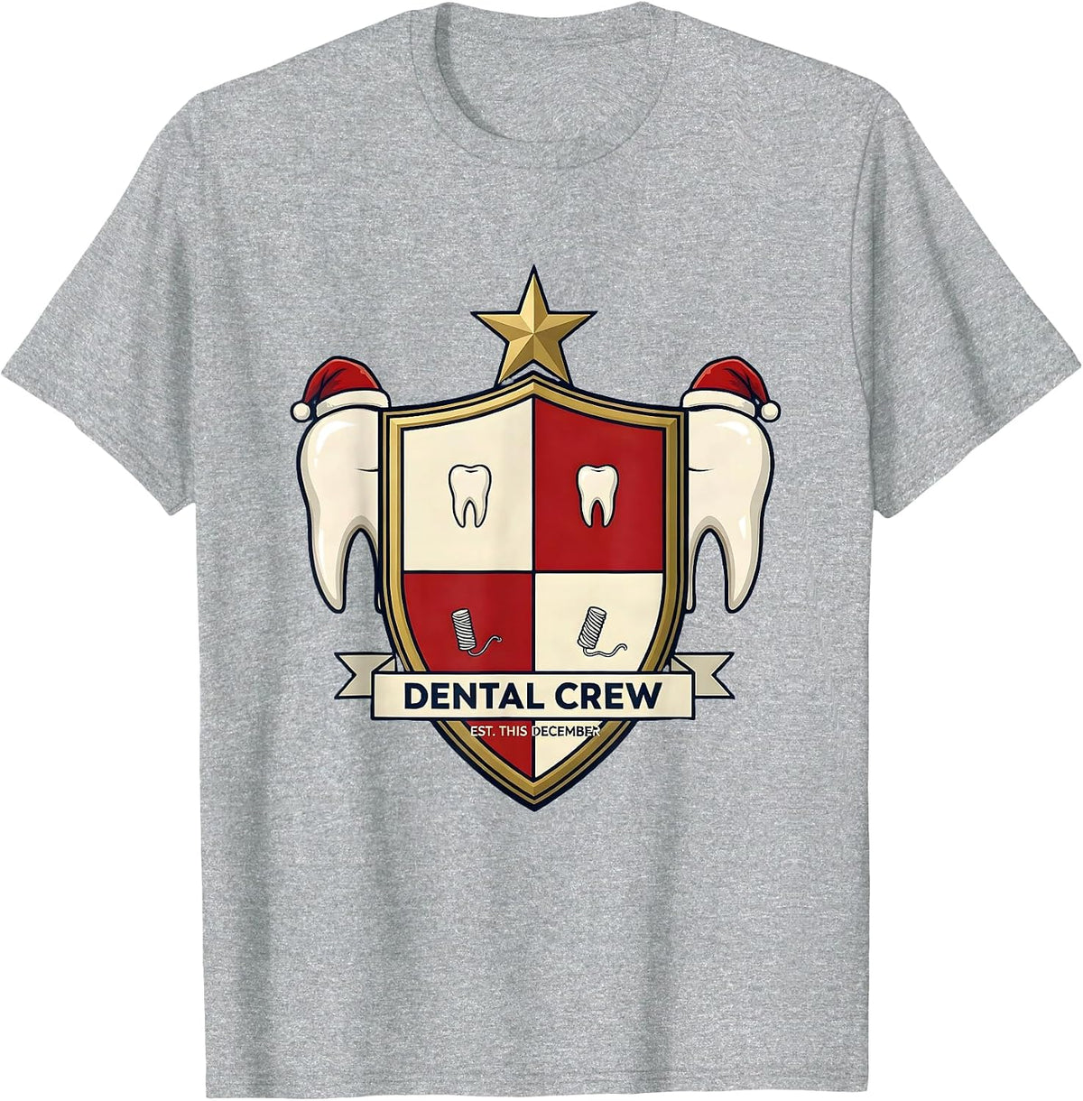 Men's Dental Crew Est This December Funny Dental Team Christmas T-Shirt - Heather Grey