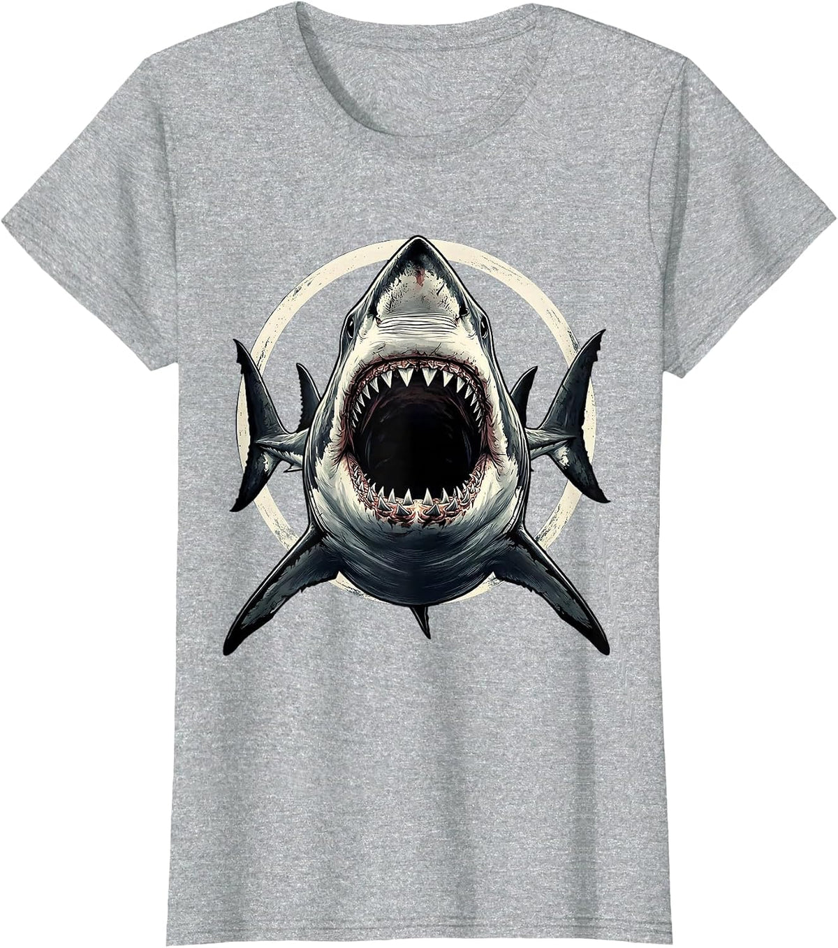 Women's Vintage Shark Jaw Attack Graphic Tee T-Shirt - Heather Grey