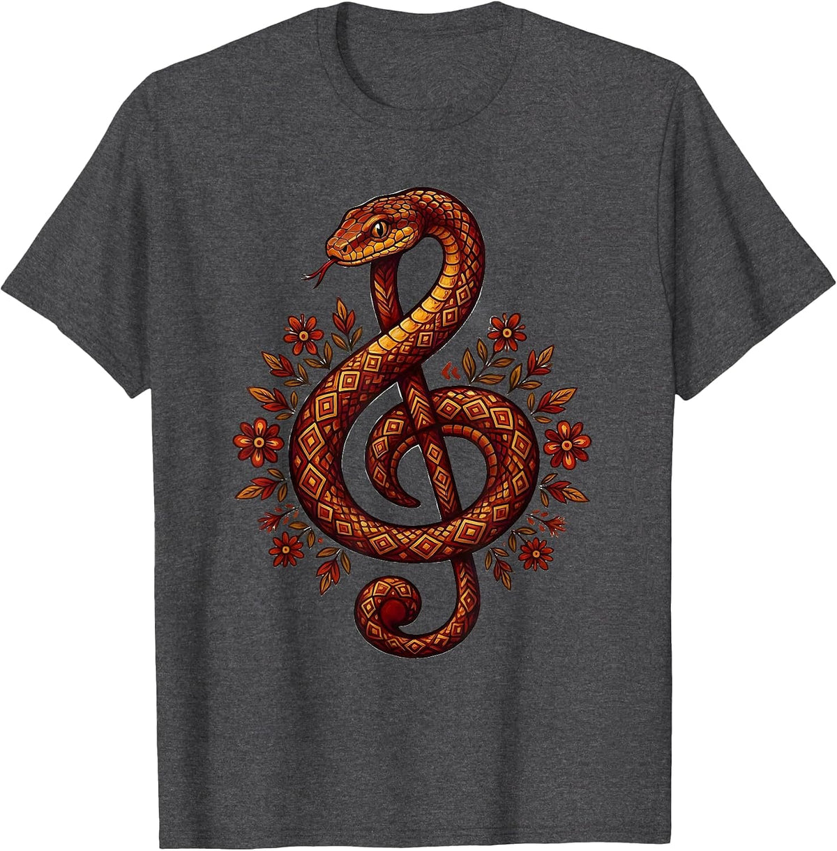 Treble Clef Snake Music Teacher Graphic T-Shirt - Dark Heather Grey