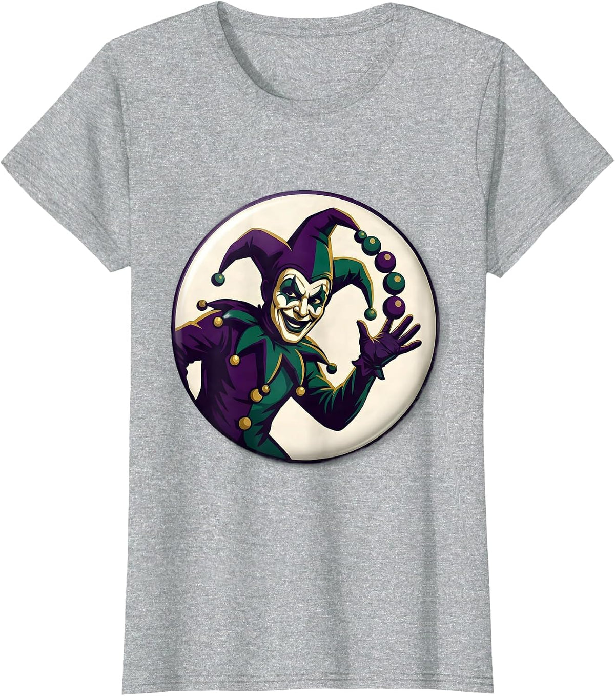 Women's Sealed Jester Badge Mardi Gras Carnival Party T-Shirt - Heather Grey