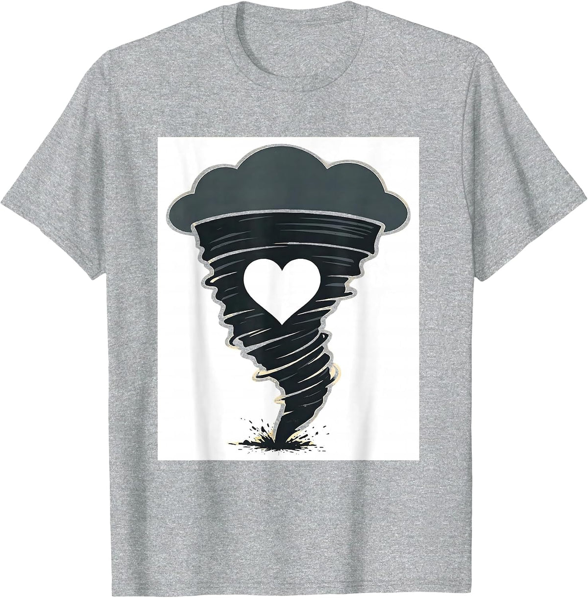 Men's Tornado Funnel Heart Screenprint Storm Chaser Meteorology T-Shirt - Heather Grey