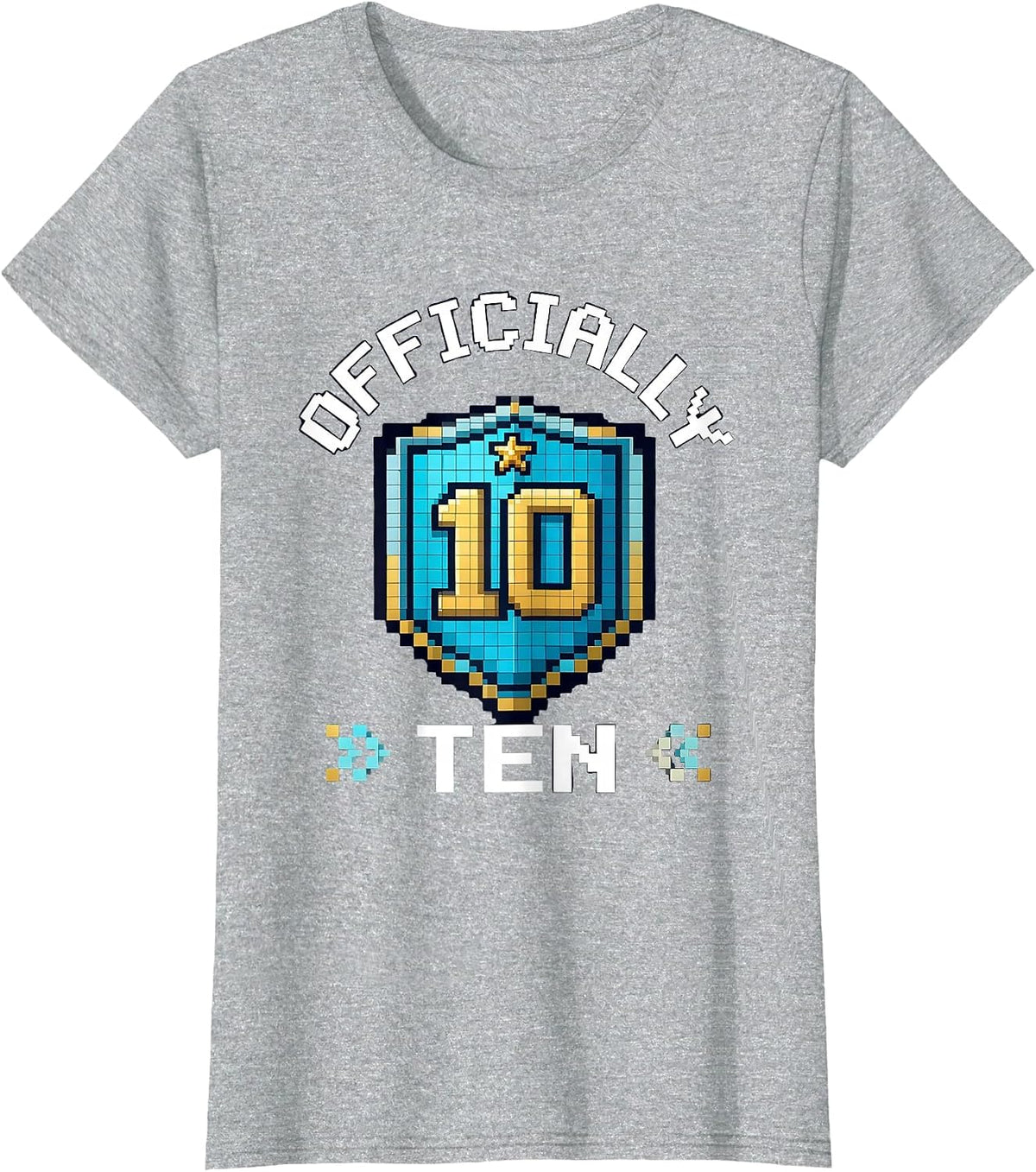 Women's Officially Ten Pixel Art Gaming Birthday Milestone T-Shirt - Heather Grey