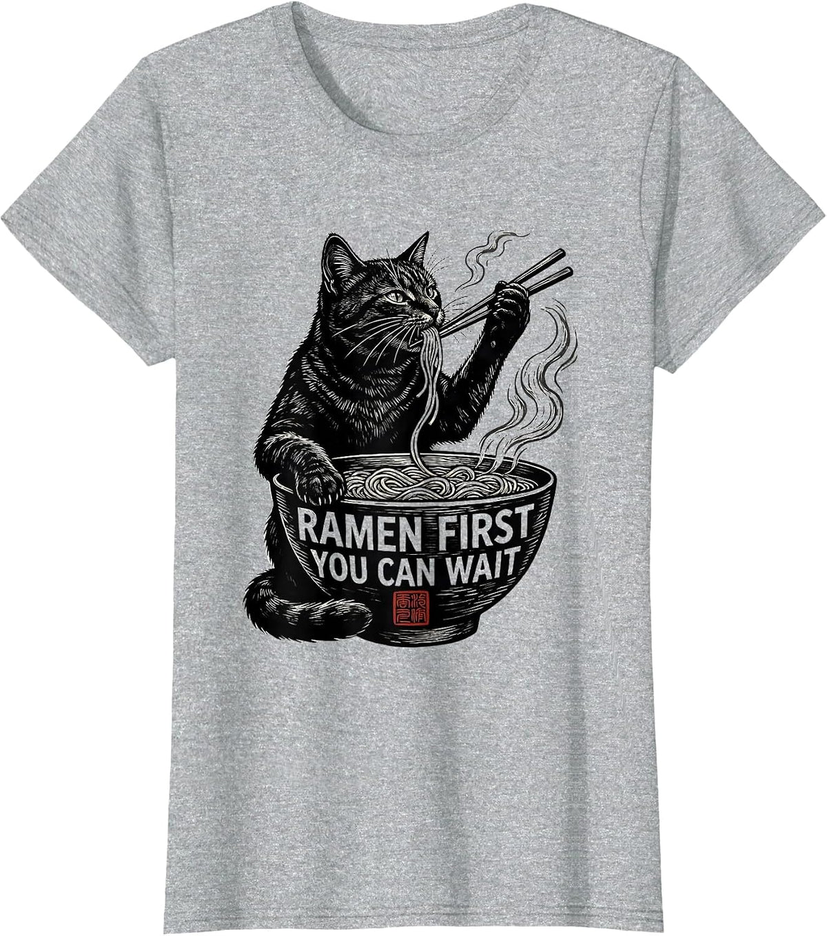 Women's Ramen First You Can Wait Funny Kawaii Cat Anime Gift T-Shirt - Heather Grey