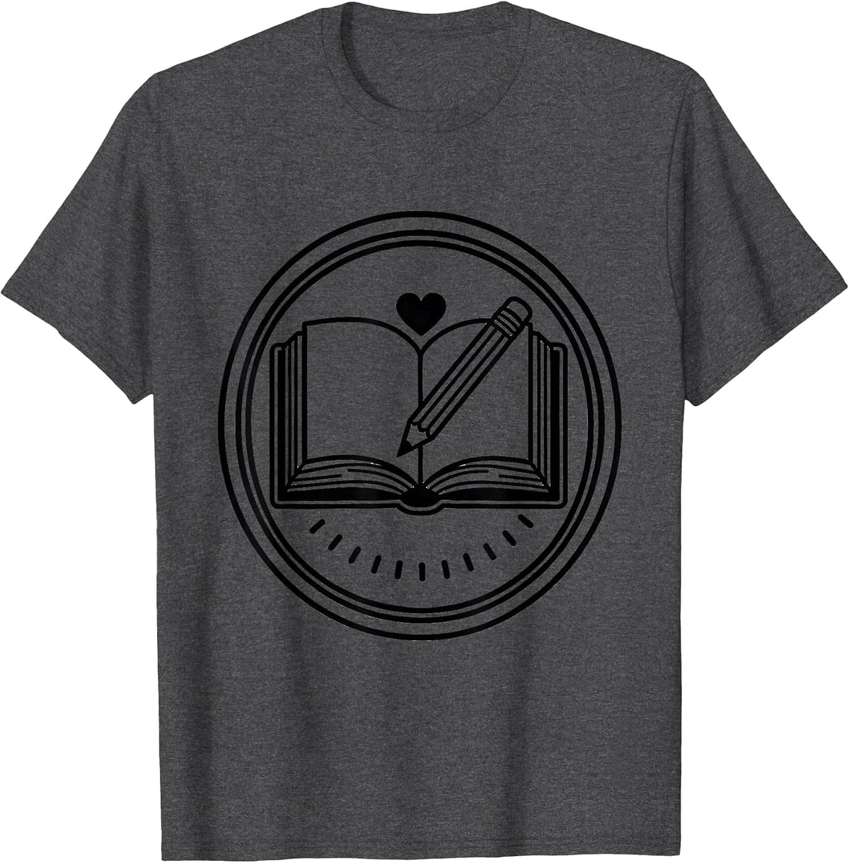 Men's Book Badge Line Art Teacher Appreciation Gift T-Shirt - Dark Heather Grey