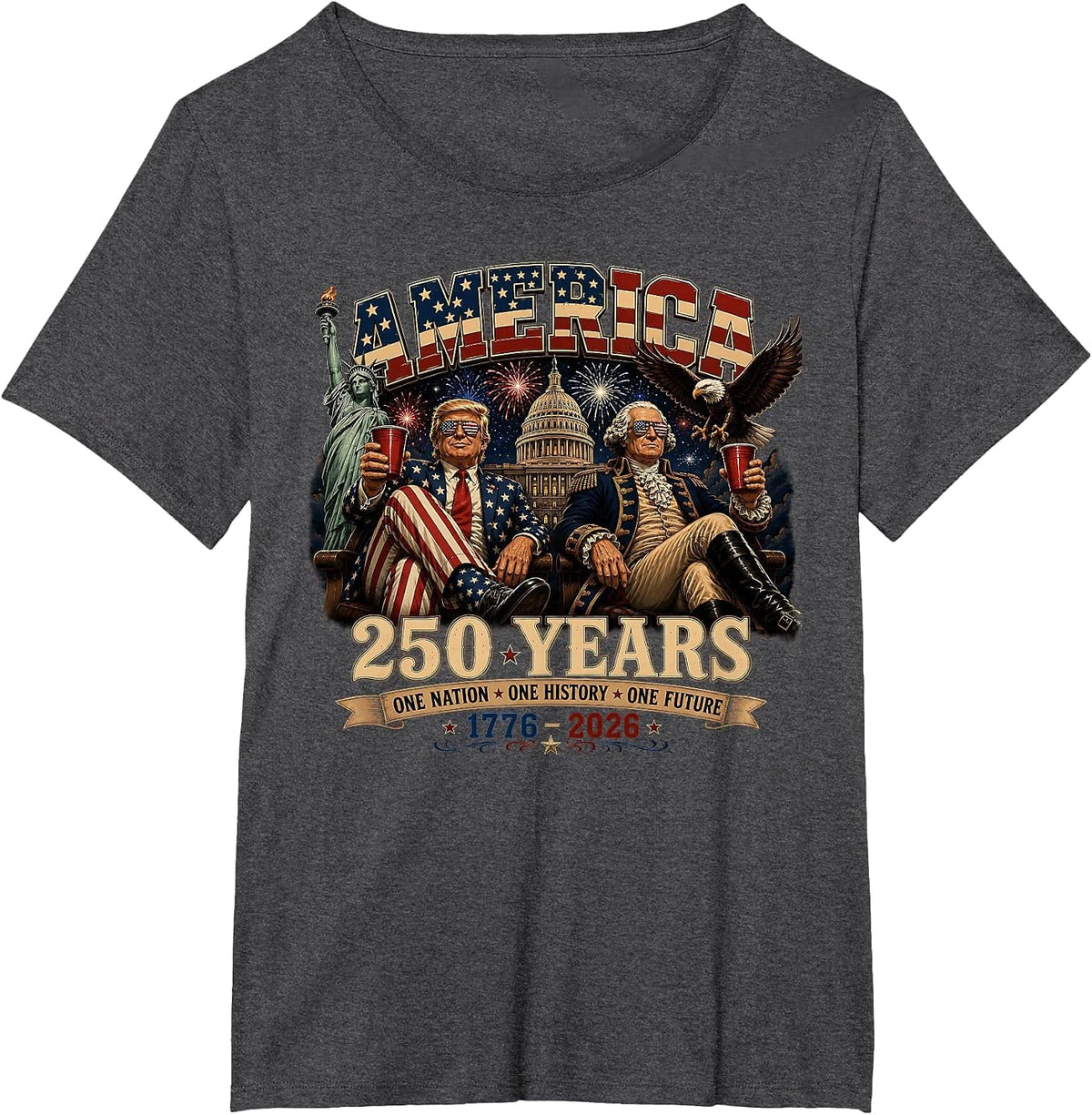 250 Years America Anniversary 250th Trump Washington Vintage T-Shirt - Dark Heather Grey