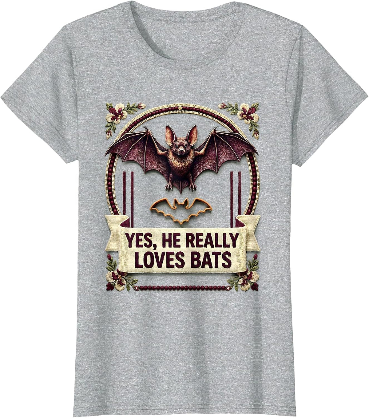 Yes, He Really Loves Bats Funny Bat Lover Halloween Humor T-Shirt - Heather Grey