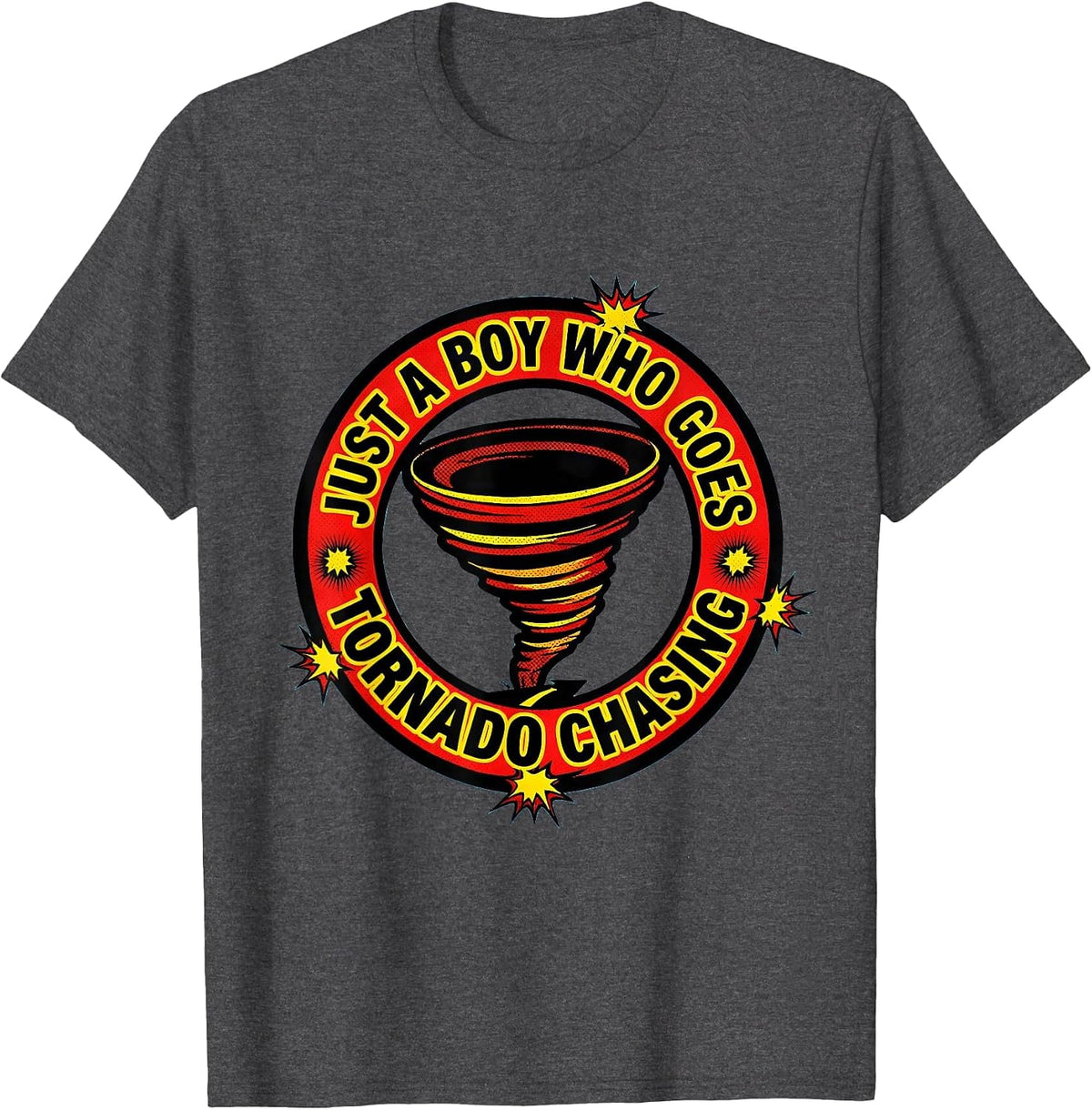 Men's Just A Boy Who Goes Tornado Chasing Funny Storm Chaser T-Shirt - Dark Heather Grey