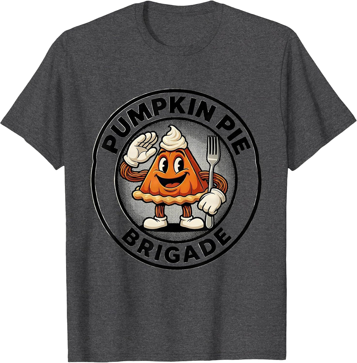 Pumpkin Pie Brigade Retro Cartoon Funny Thanksgiving Pie T-Shirt - Dark Heather Grey