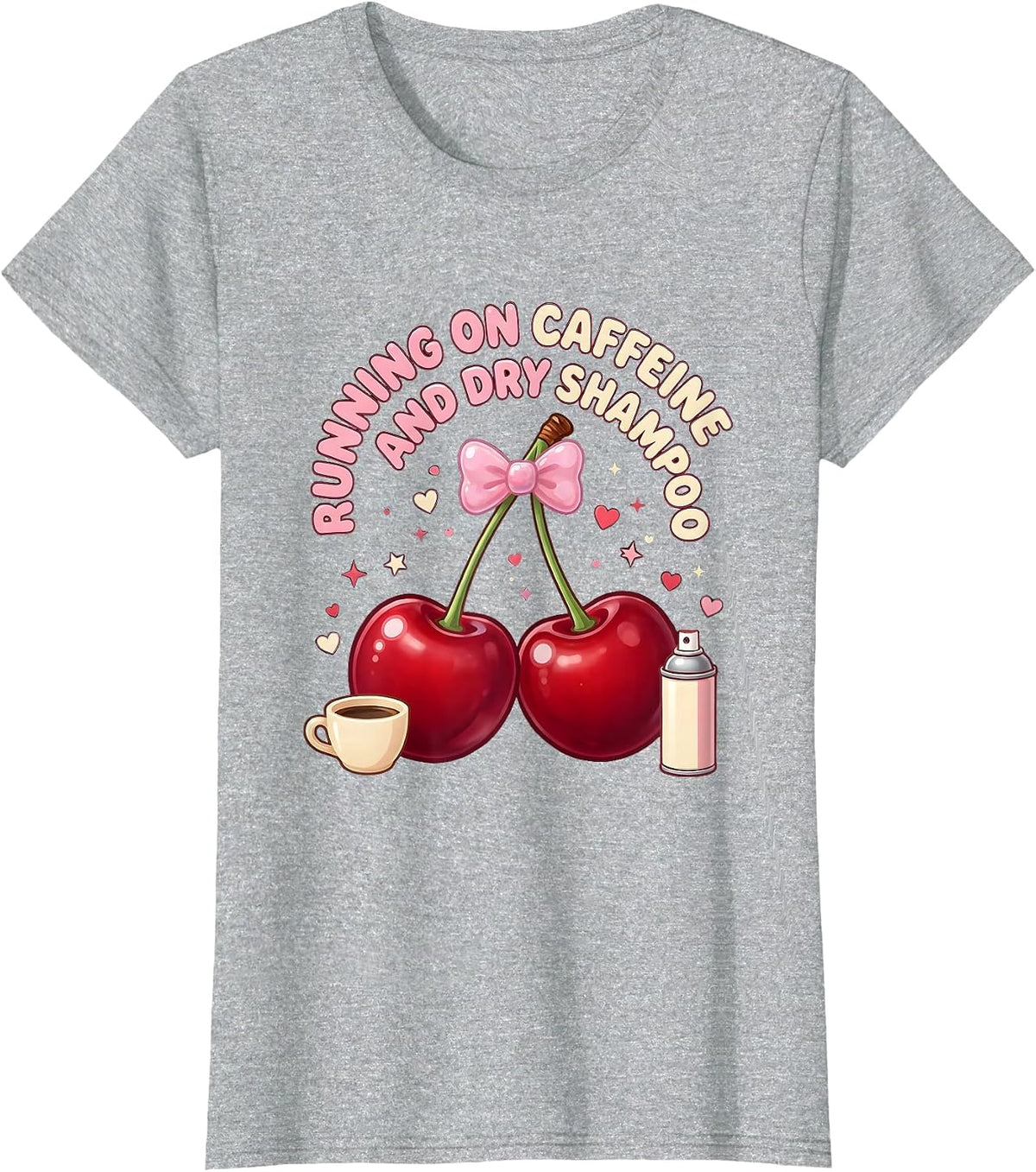 Running on Caffeine and Dry Shampoo Funny Design T-Shirt - Heather Grey