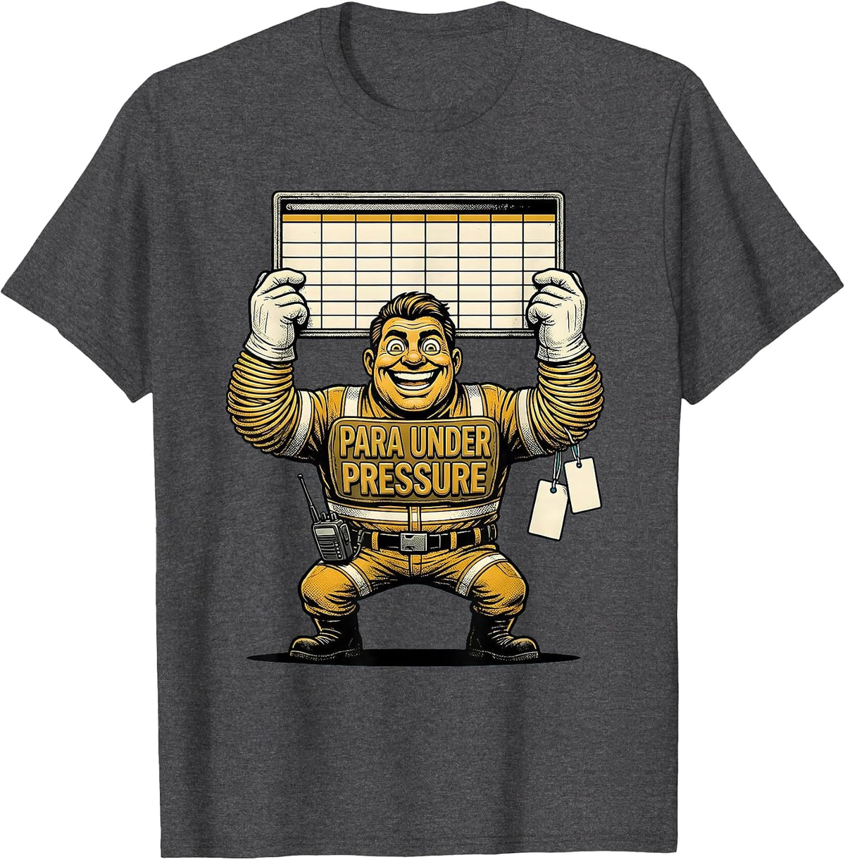 Para Under Pressure Retro Cartoon Paraprofessional Humor T-Shirt, Men, Dark Heather Grey, Medium - As Pictured