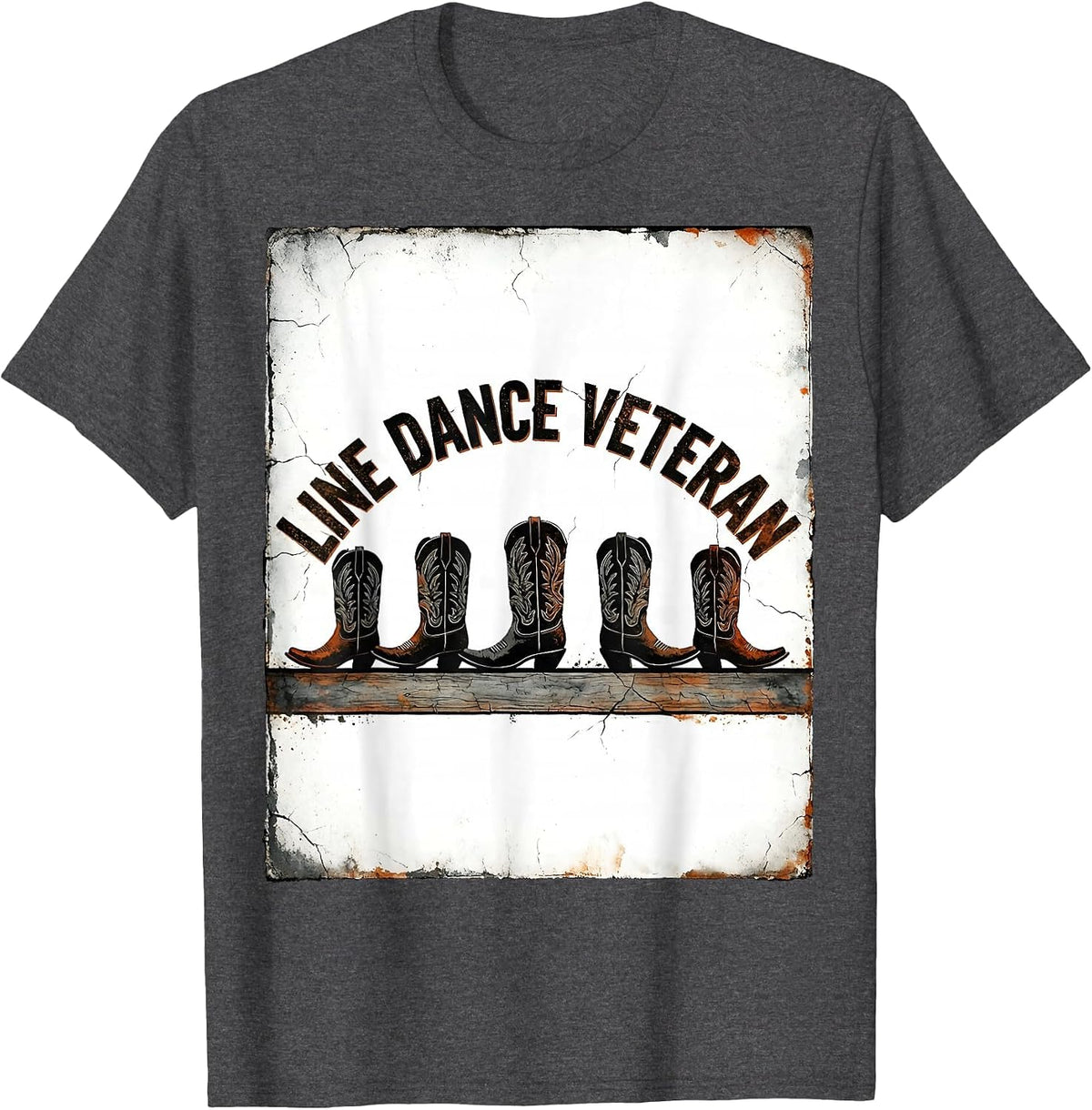 Men's Line Dance Veteran Distressed Humor Boot Lover Gift T-Shirt - Dark Heather Grey